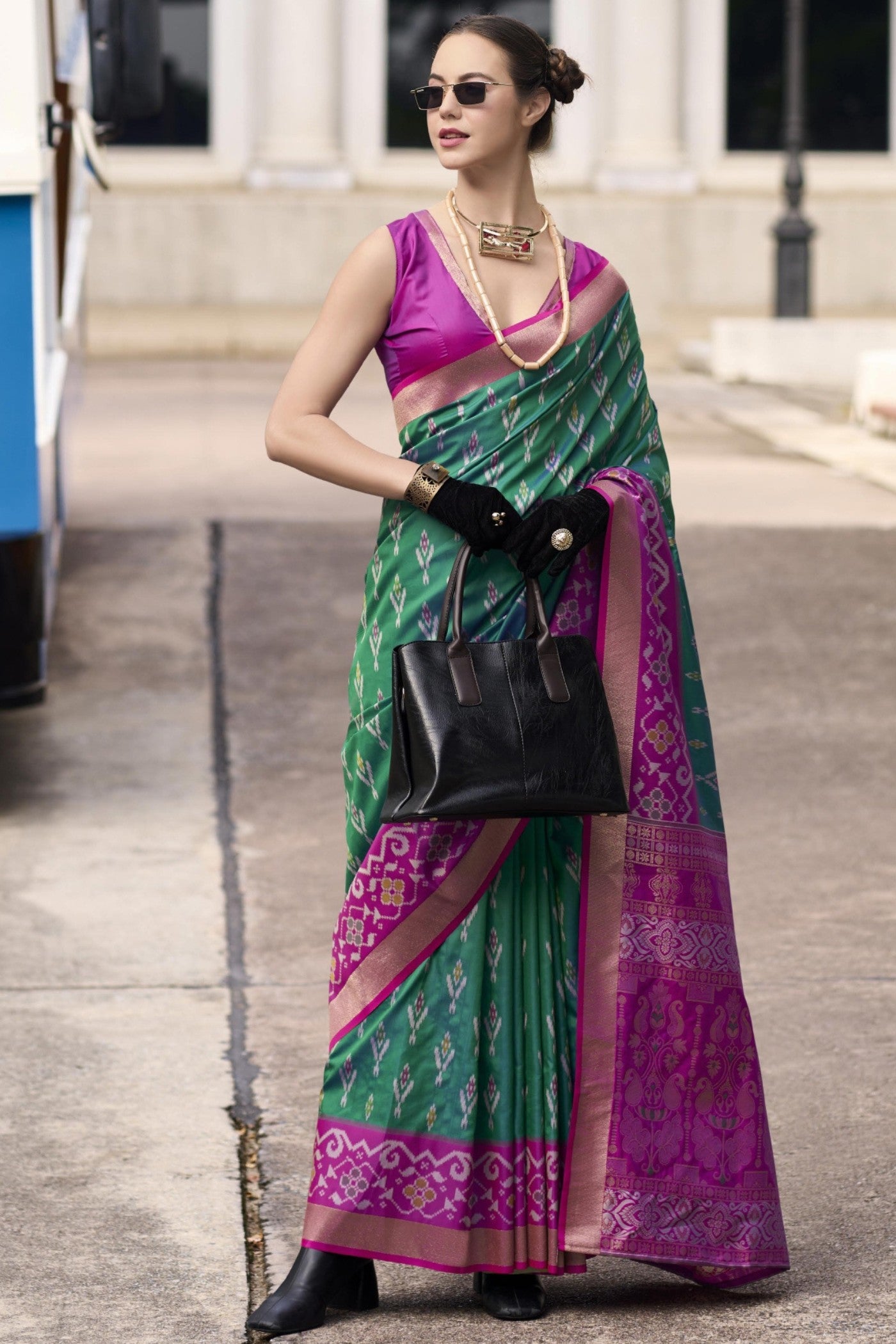 Buy MySilkLove William Green Woven Banarasi Soft Silk Saree Online