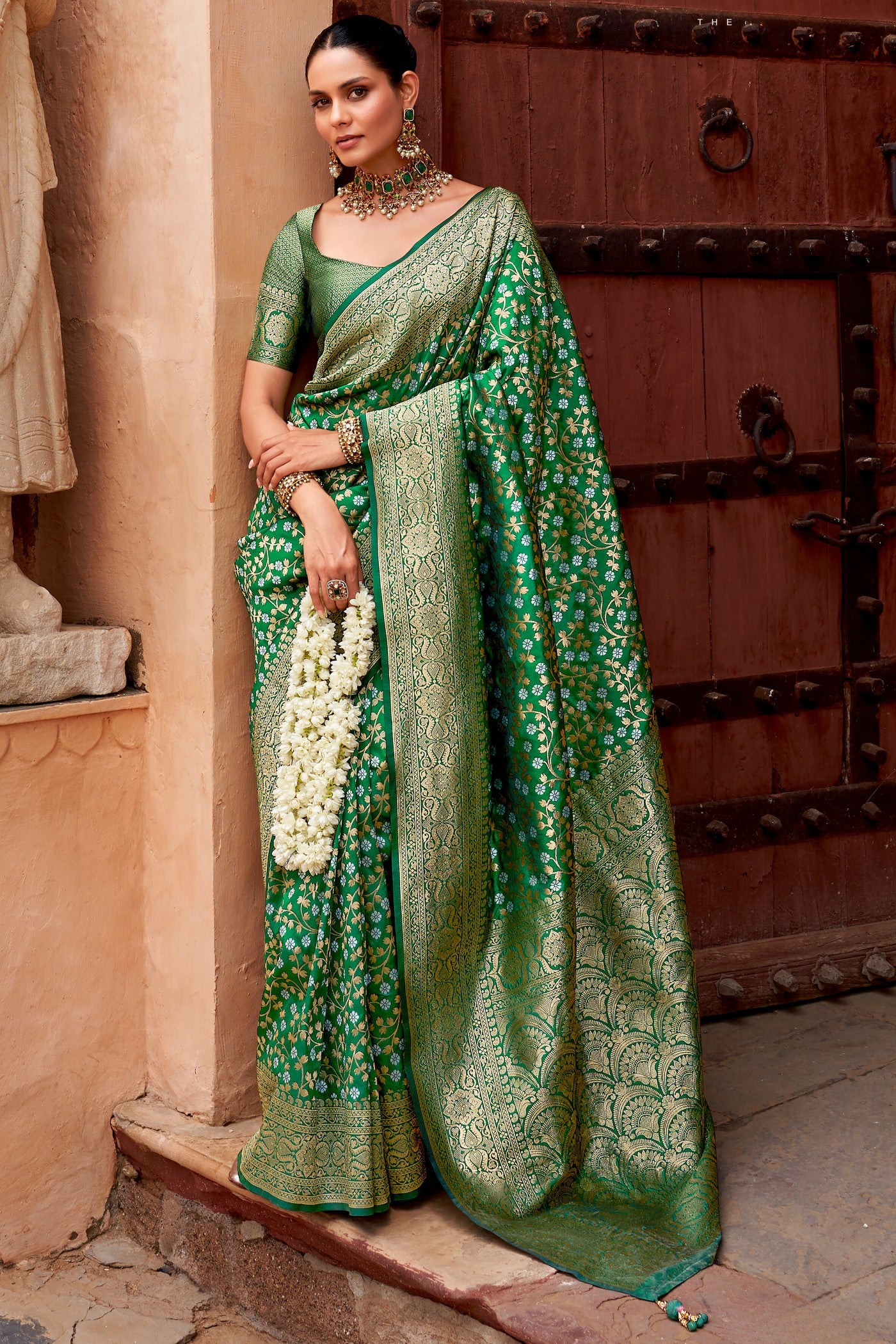 Buy MySilkLove Goblin Green Woven Banarasi Saree Online