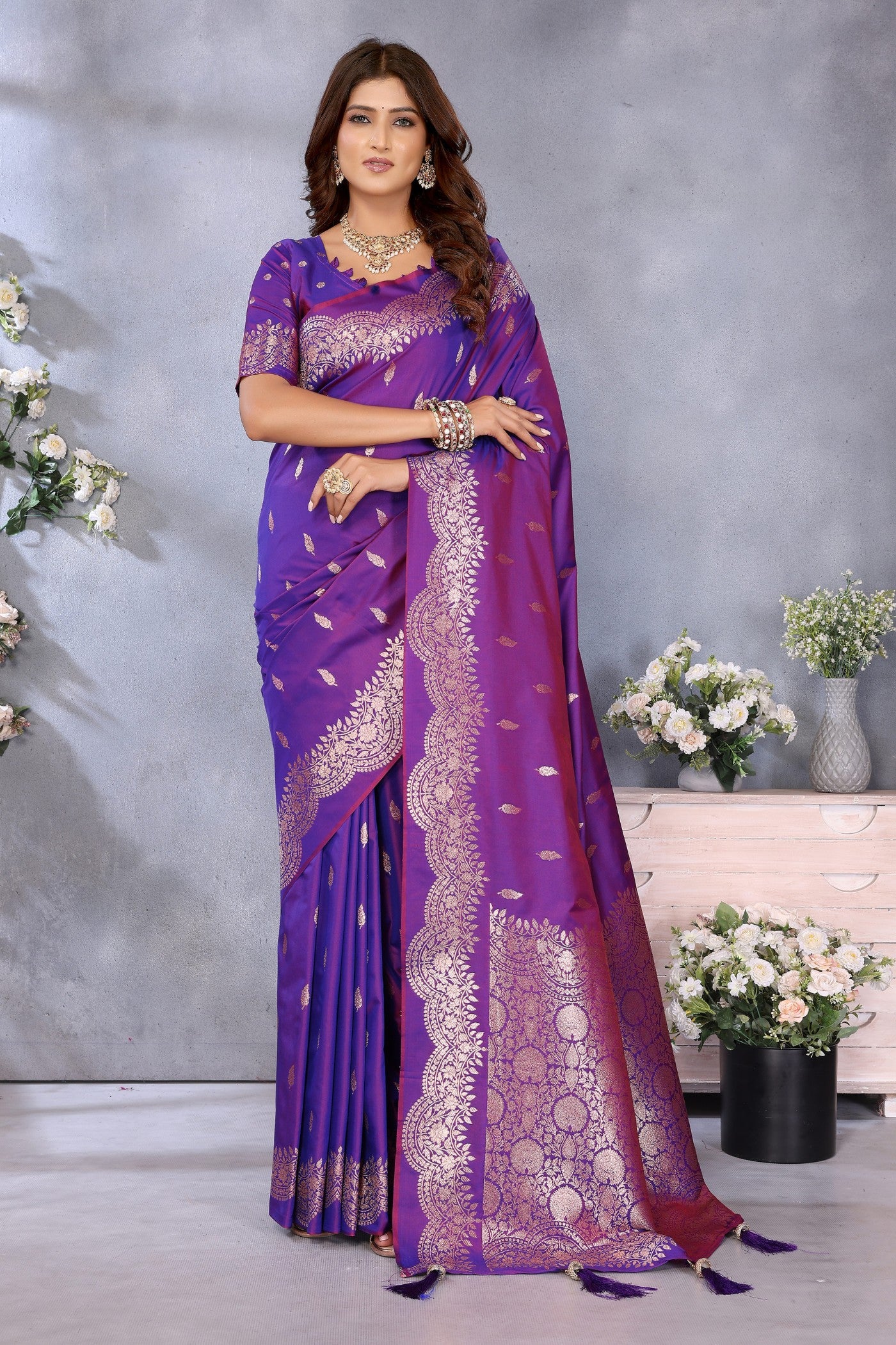 Buy MySilkLove Brinjal Purple Woven Banarasi Saree Online