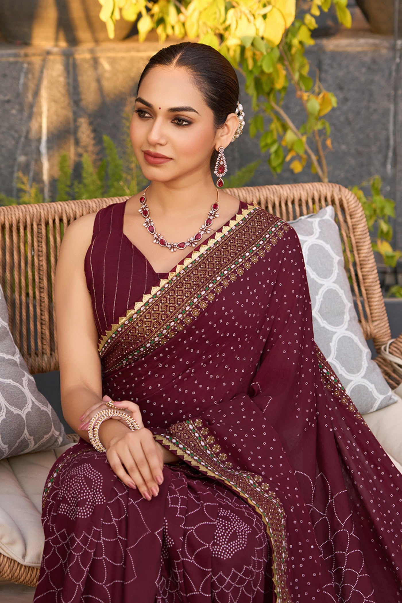 MySilkLove Cearmine Maroon Printed Cotton Saree