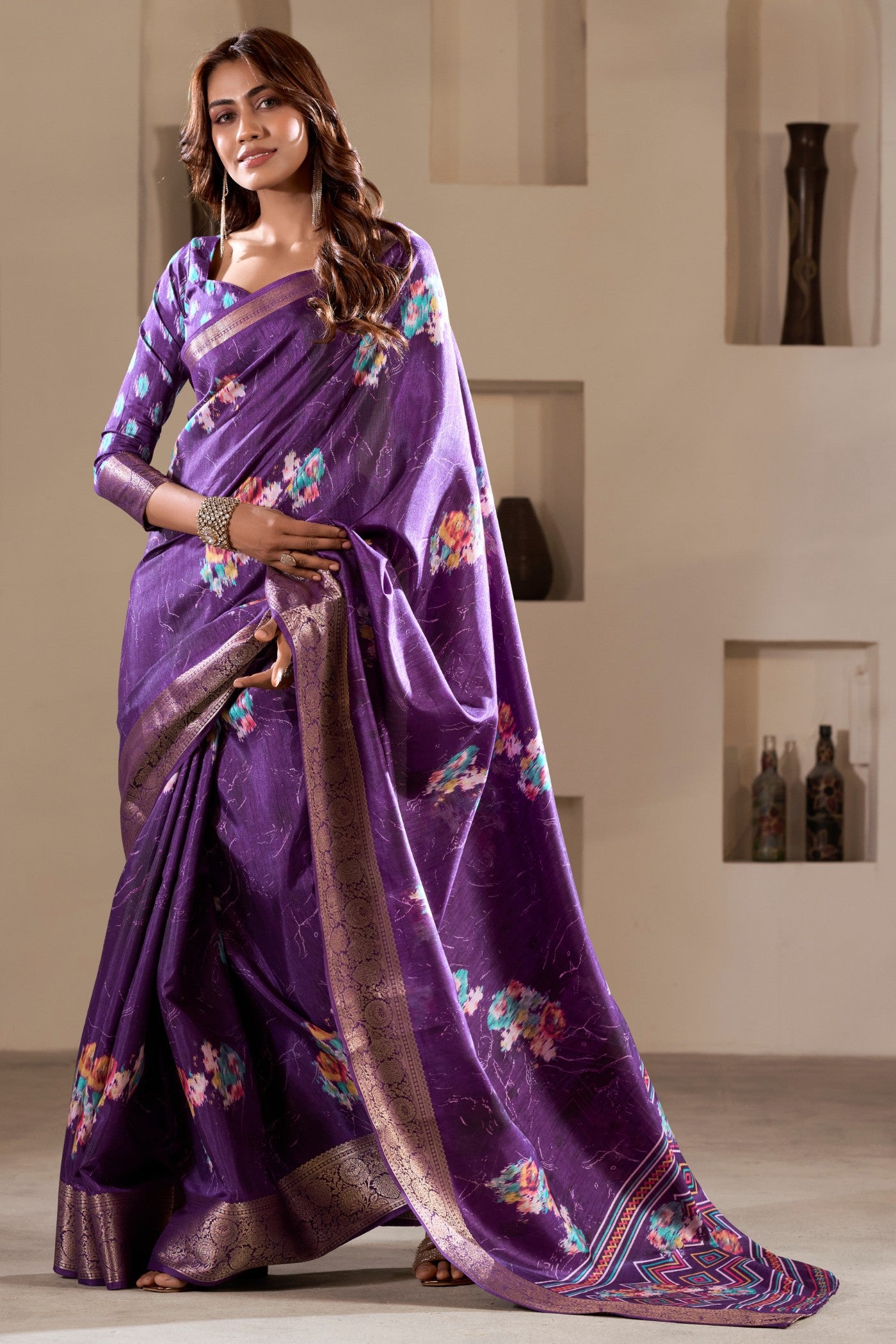 Buy MySilkLove Lily Purple Printed Soft Dola Silk Saree Online