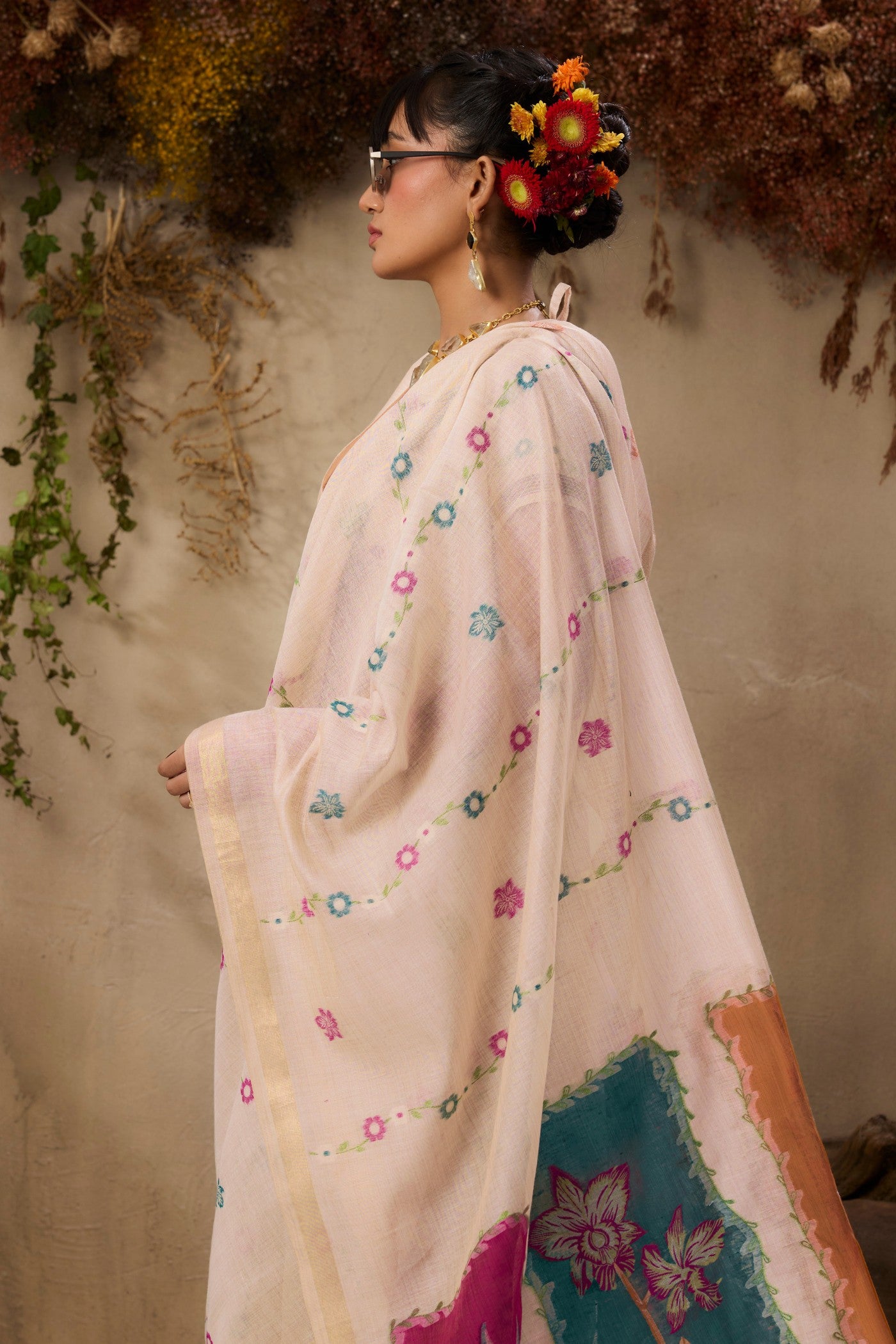 Buy MySilkLove Custard Cream Handloom Muga Cotton Saree Online