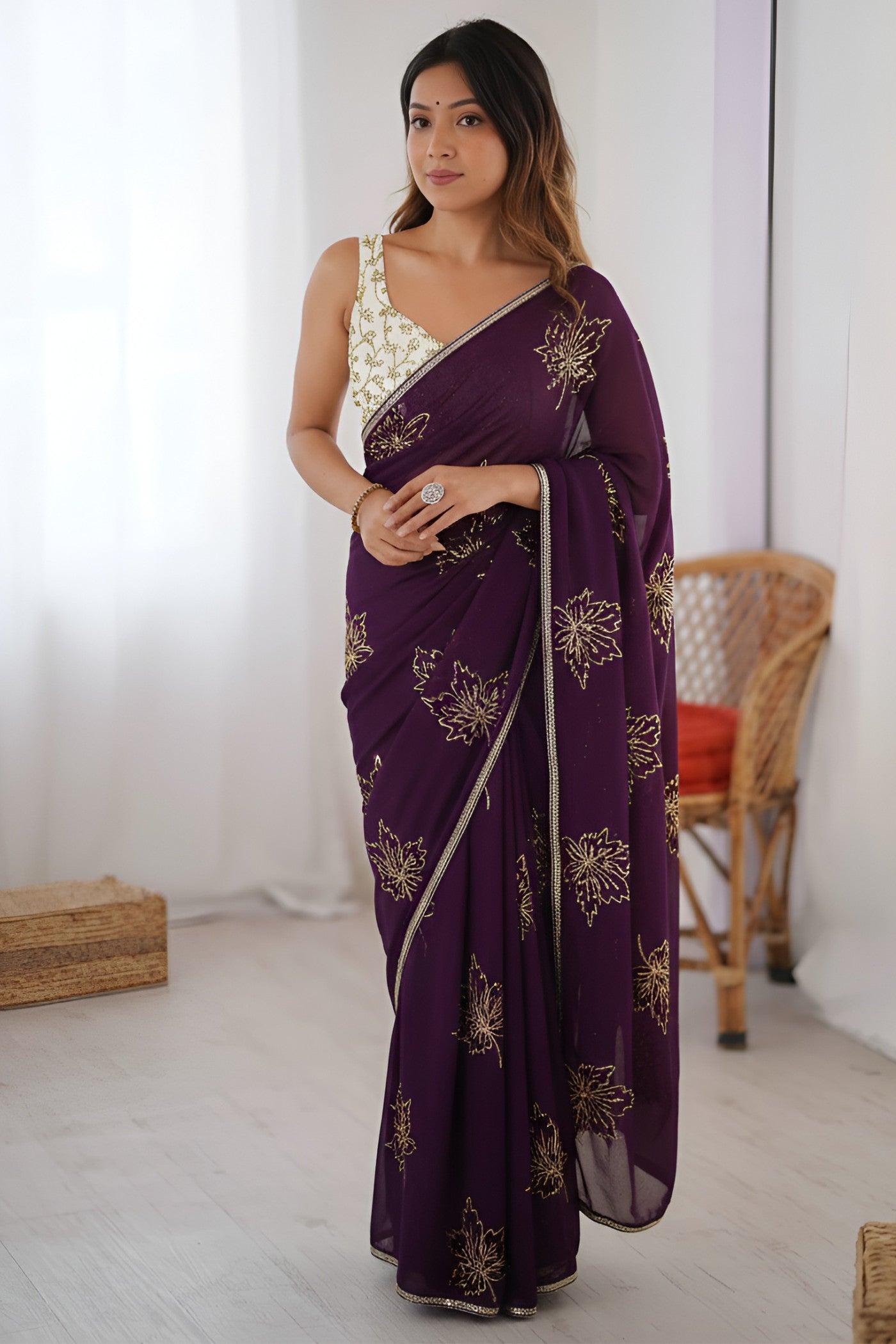 Buy MySilkLove Amethyst Purple Designer Embroidery Partywear Saree Online