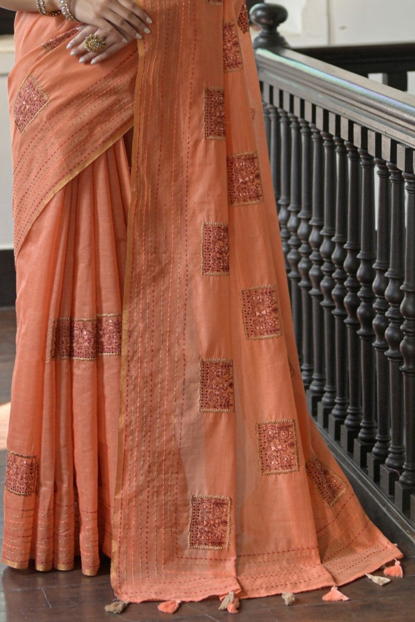 Buy MySilkLove Georgia Peach Linen Soft Silk Saree Online