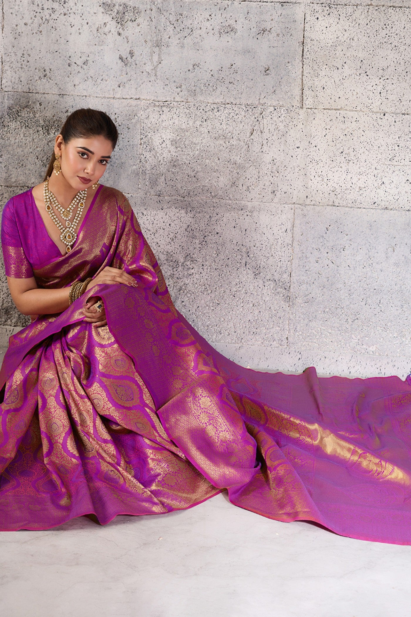 Buy MySilkLove Thistle Purple Woven Kanjivaram Saree Online