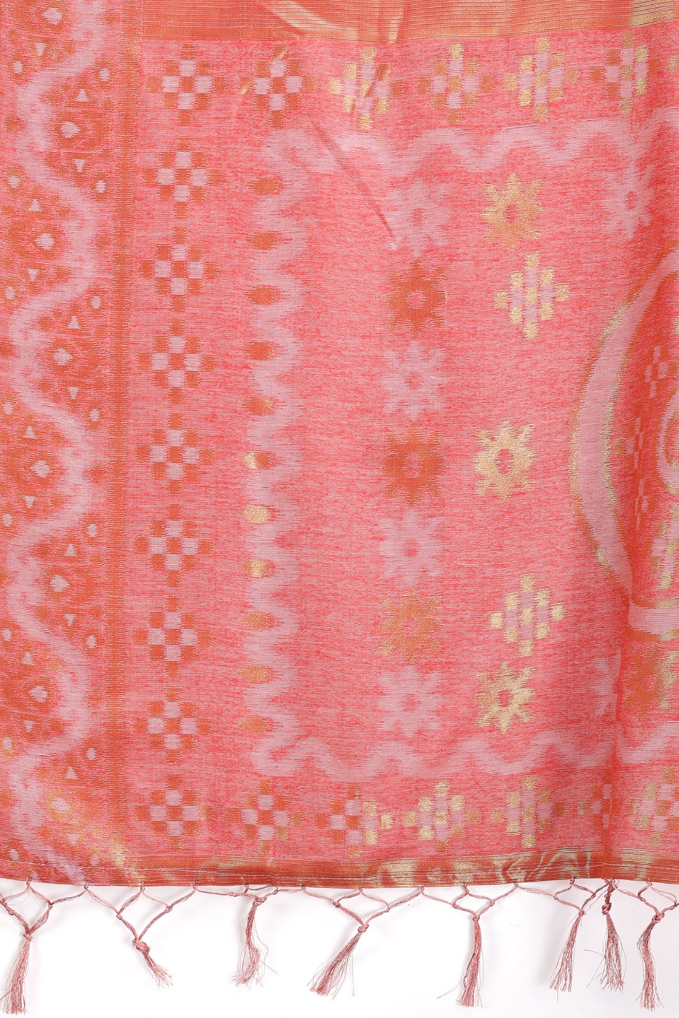 Buy MySilkLove Coral Peach Linen Cotton Saree Online