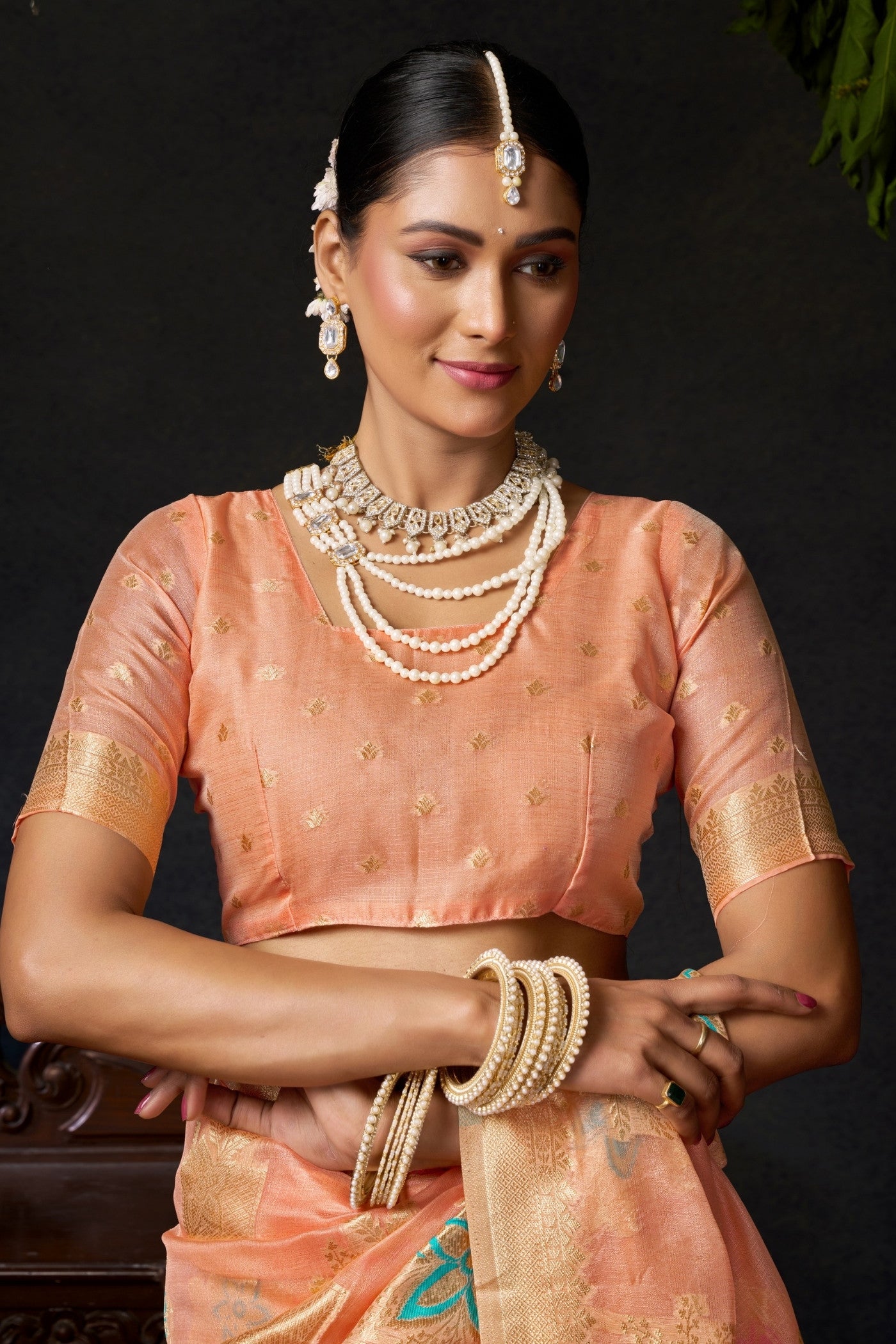 Buy MySilkLove Plum Peach Woven Banarasi Organza Saree Online