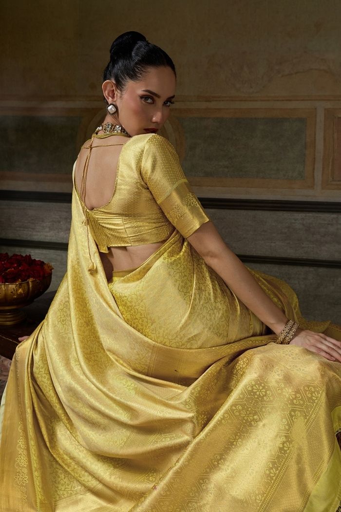 Buy MySilkLove Ochre Yellow Woven Kanjivaram Saree Online