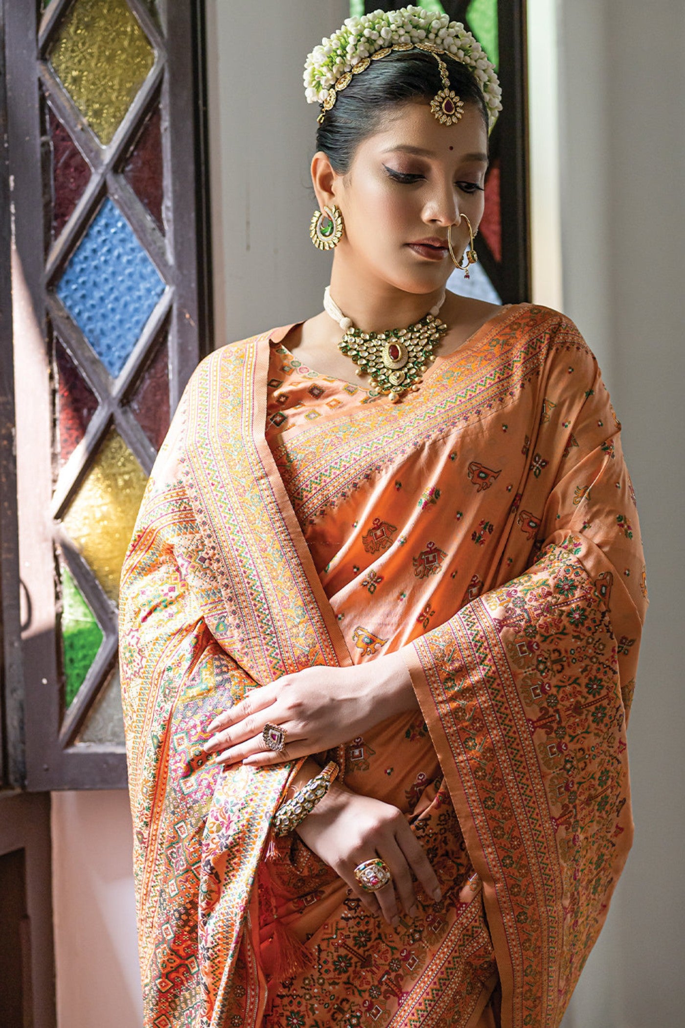 MySilkLove Neon Orange Kashmiri Handloom Woven Silk Saree