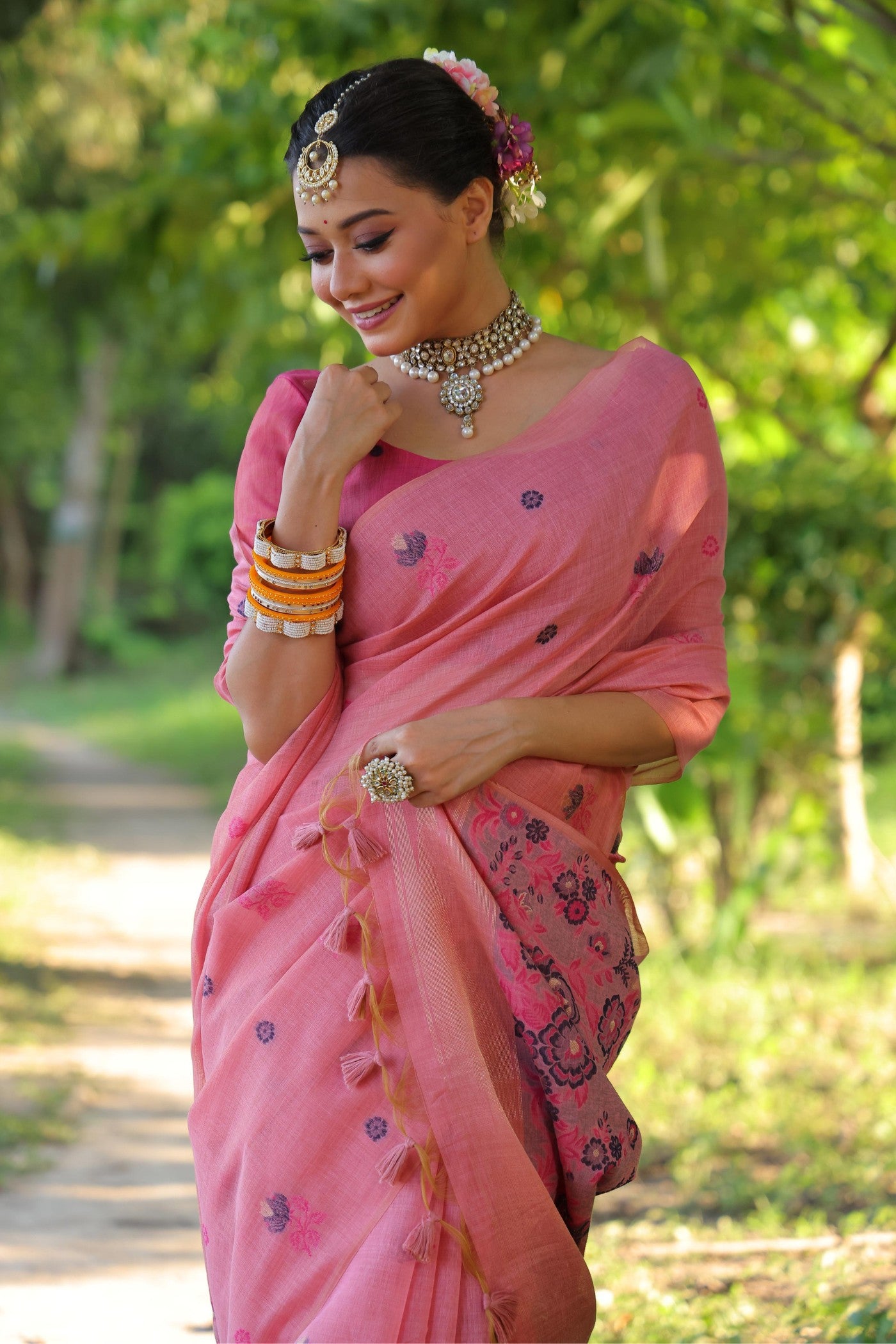 Buy MySilkLove Rich Pink Muga Cotton Saree Online