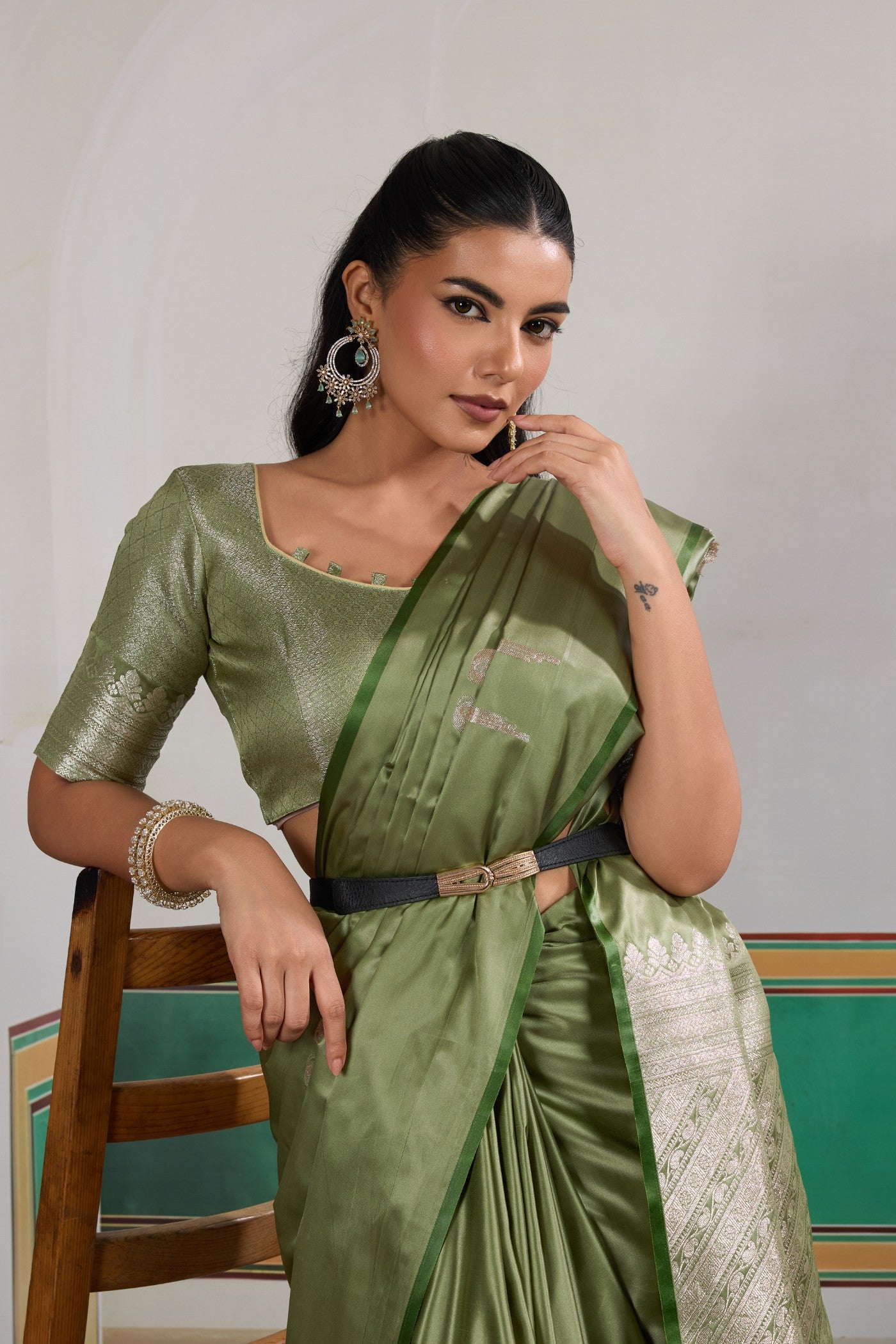 MySilkLove Artichoke Green Handloom Satin Soft Silk Saree
