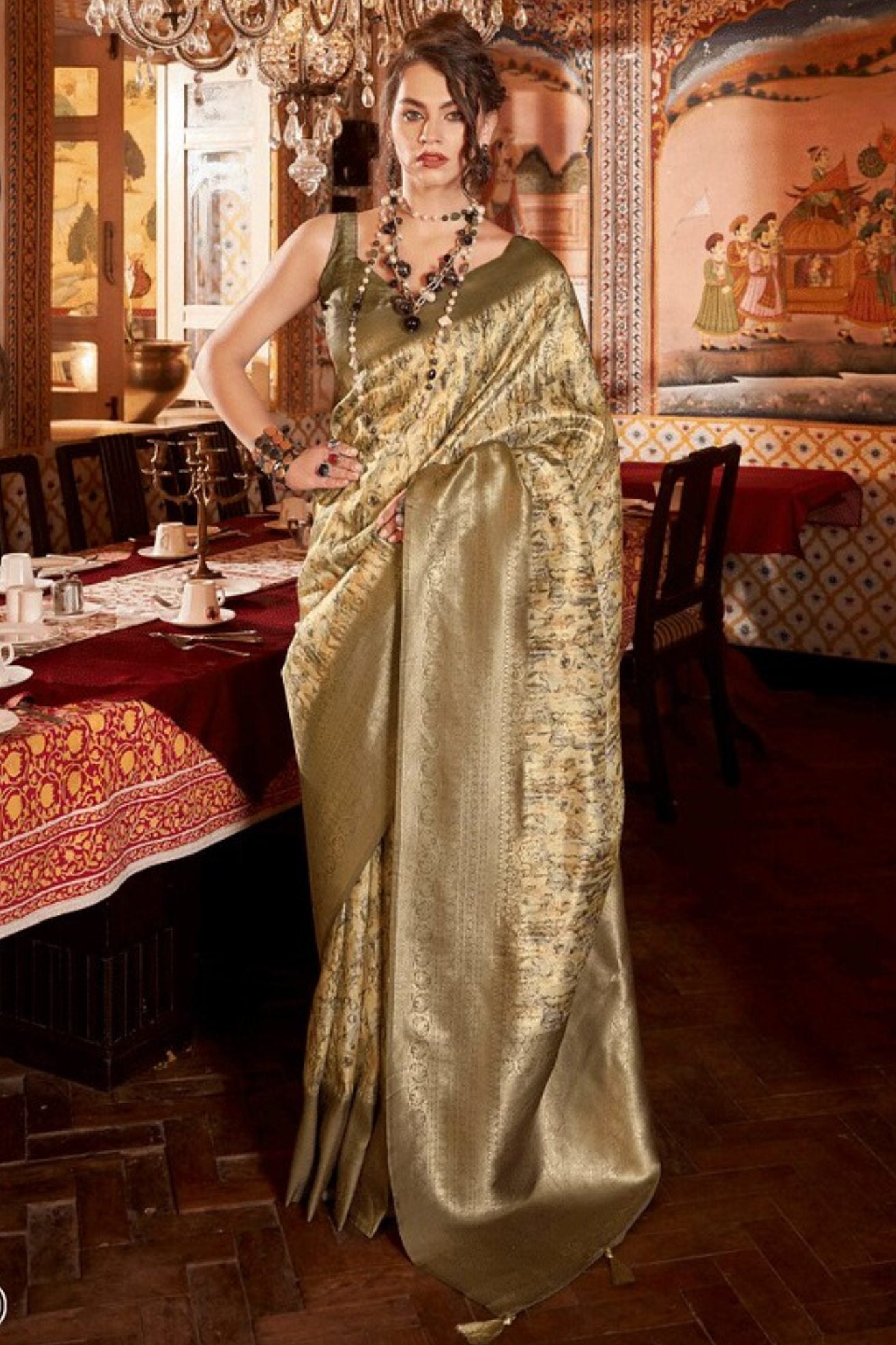 Buy MySilkLove Teak Brown Banarasi Digital Printed Saree Online