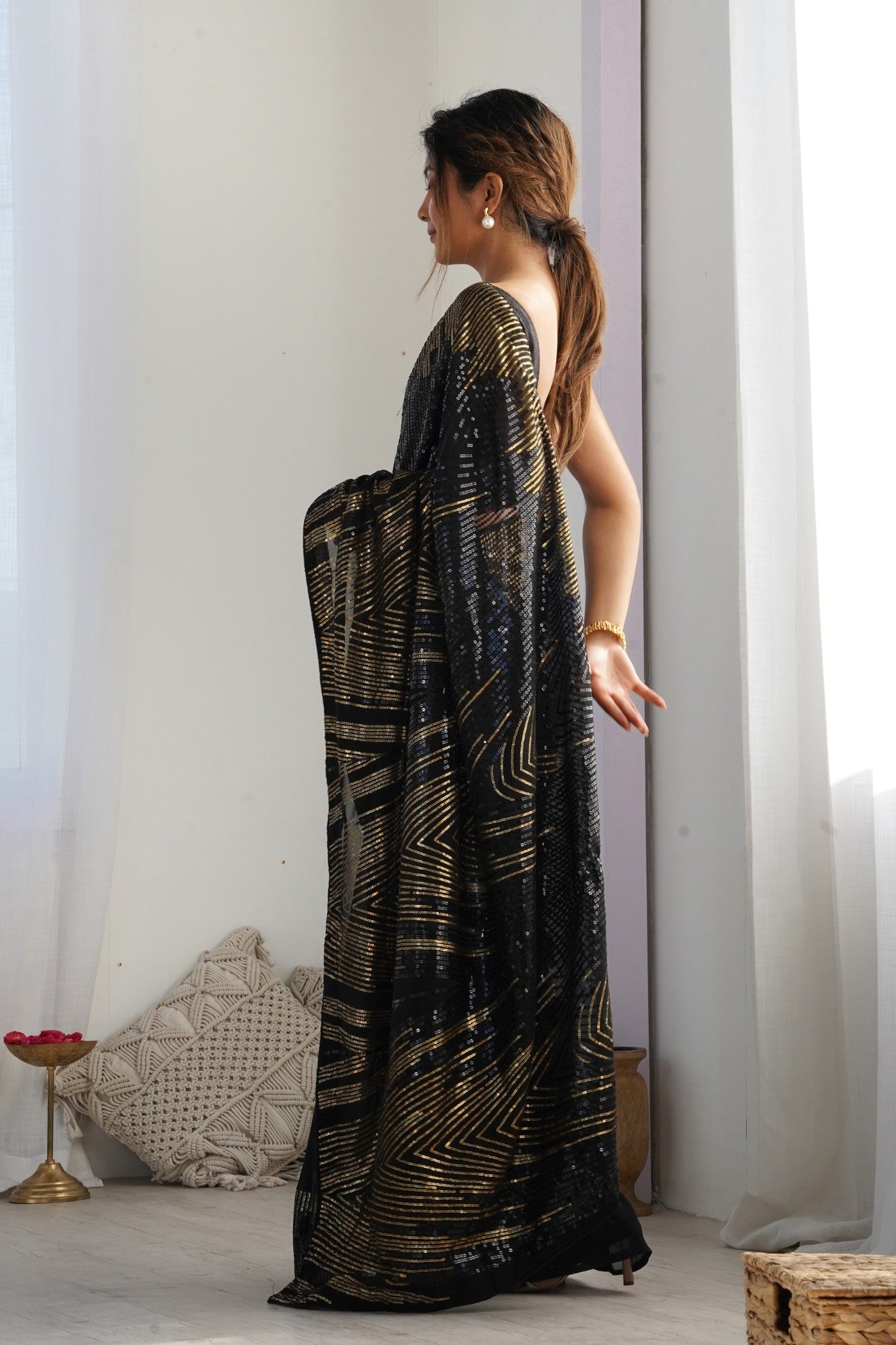 Buy MySilkLove Pitch Black Georgette Partywear Saree Online