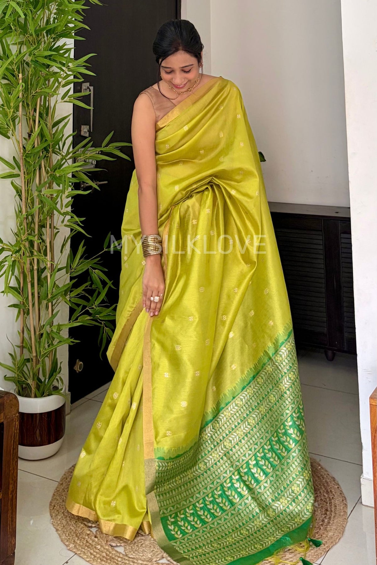 Buy MySilkLove Spring Green Tussar Handloom Silk Saree Online