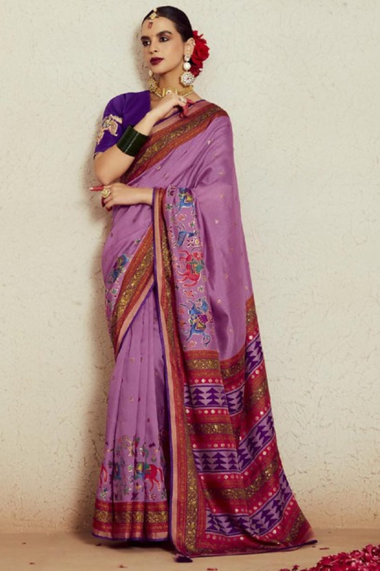 Buy MySilkLove Sugar Plum Purple Printed Brasso Soft Silk Saree Online