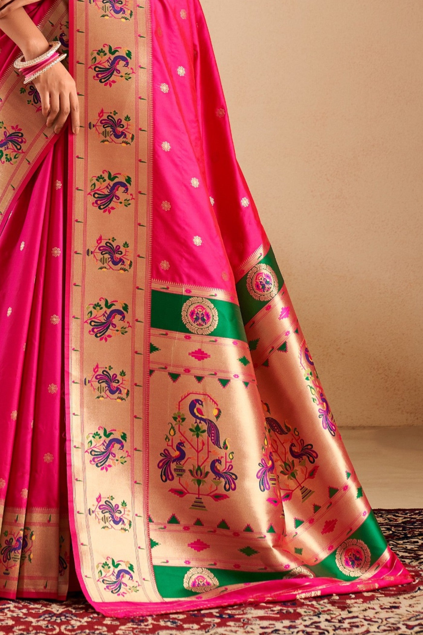 Buy MySilkLove Pink Cherry Woven Paithani Saree Online