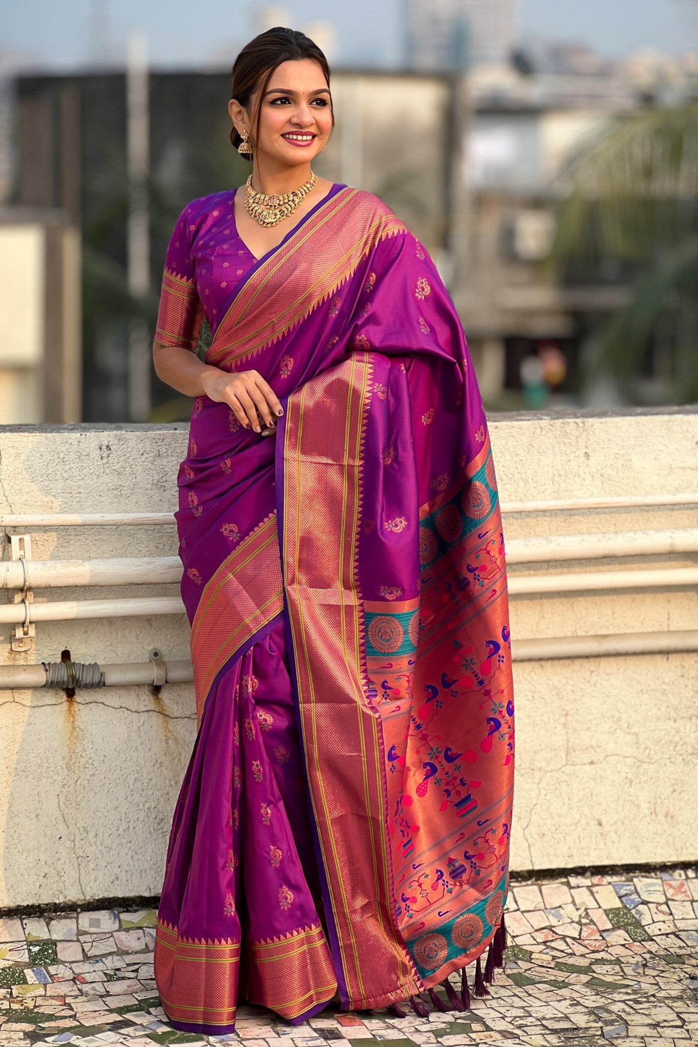 Buy MySilkLove Berry Purple Zari Woven Nath Paithani Saree Online