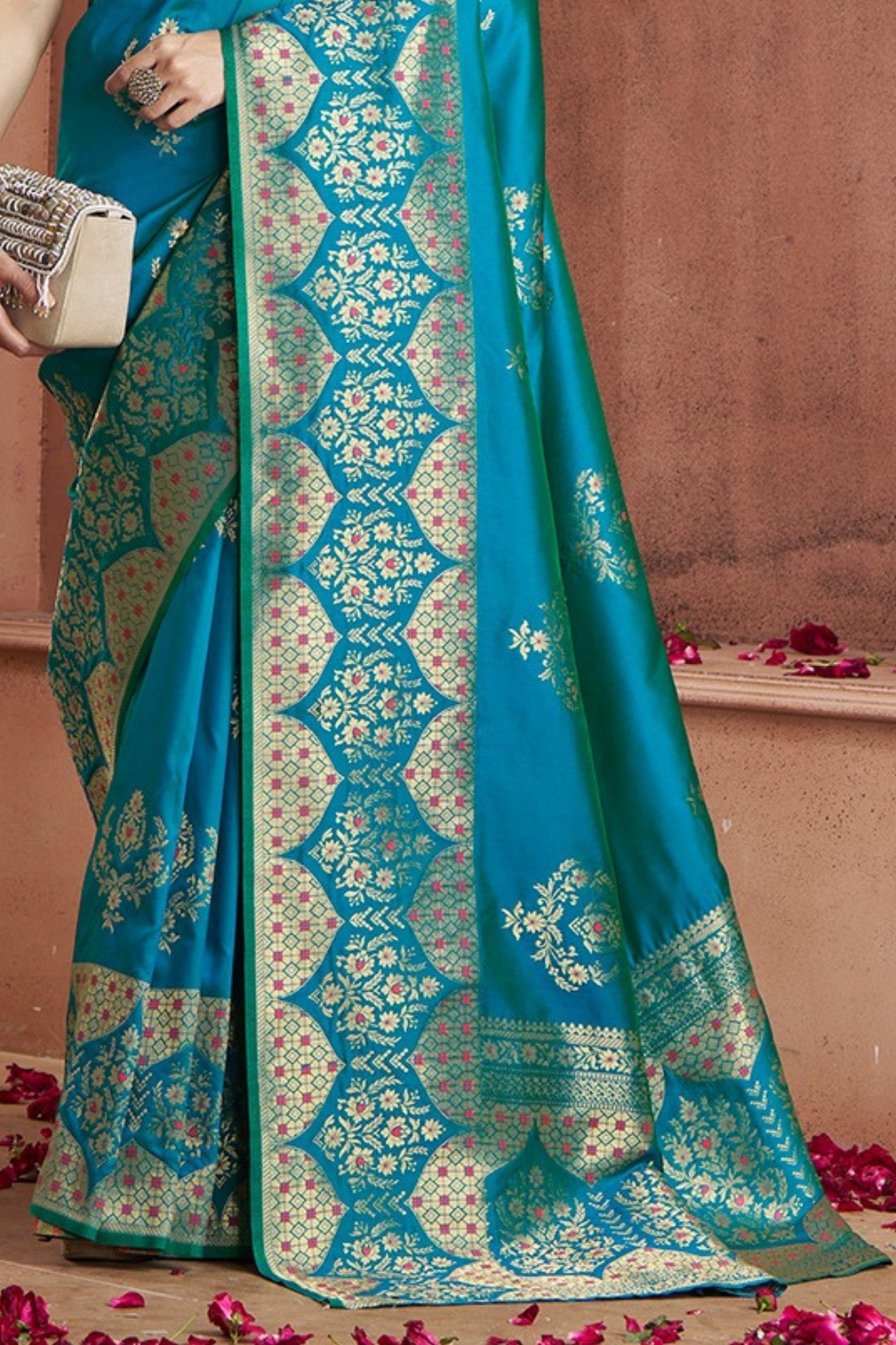 Buy MySilkLove Peacock Blue Woven Banarasi Saree Online