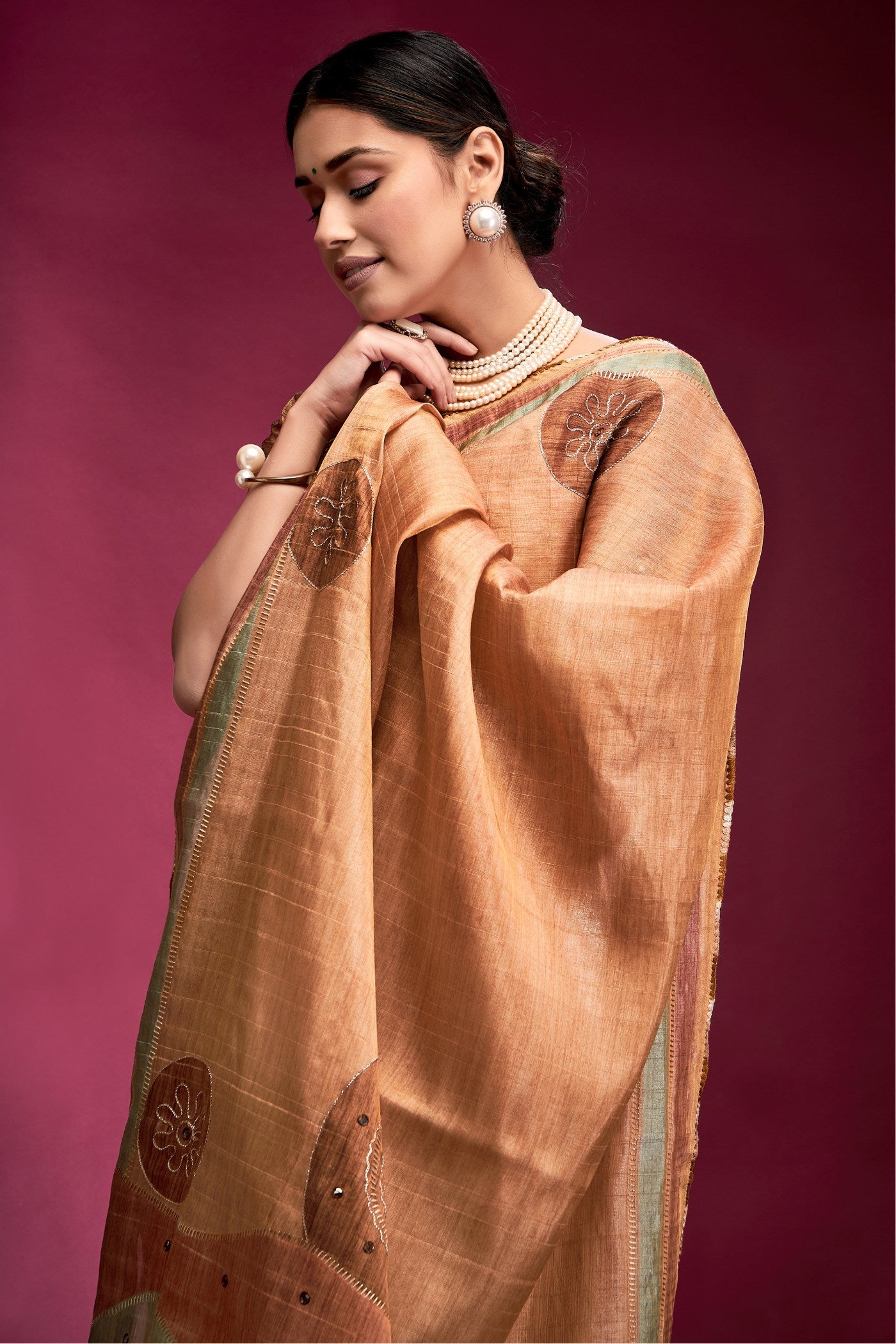 Buy MySilkLove Plum Peach Woven Tussar Silk Saree Online