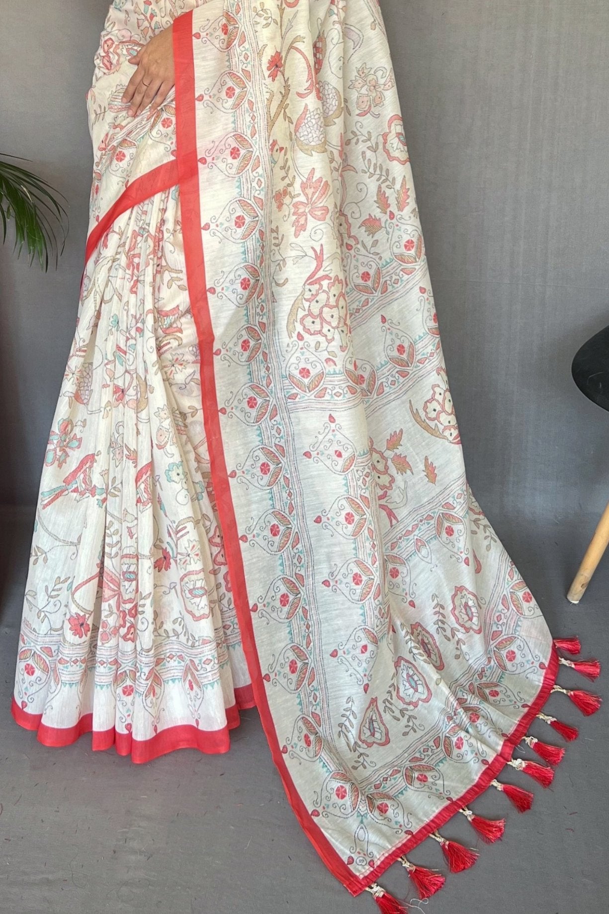 Buy MySilkLove Rose Red and White Printed Cotton Saree Online