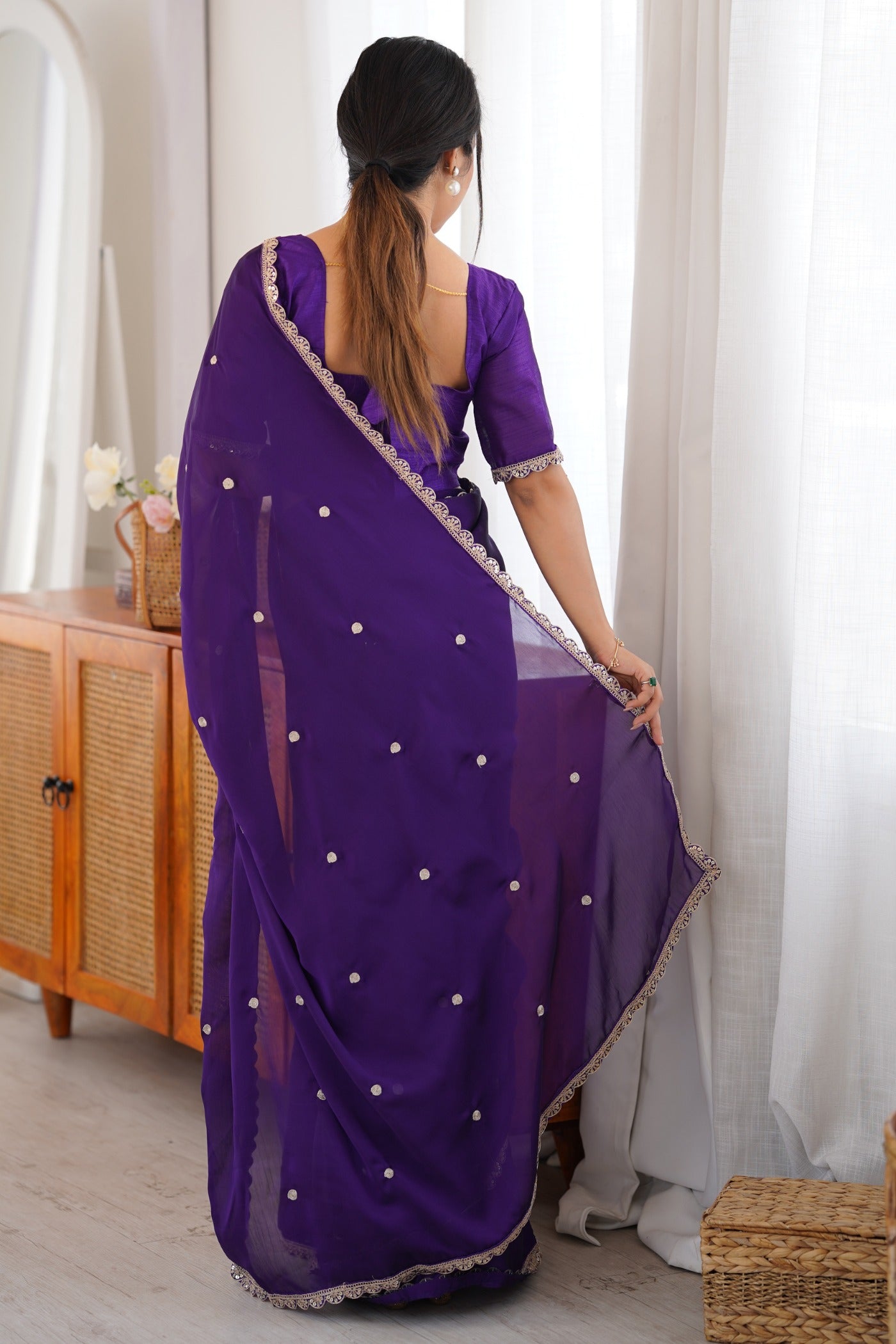 Buy MySilkLove Boston Purple Georgette Partywear Saree Online