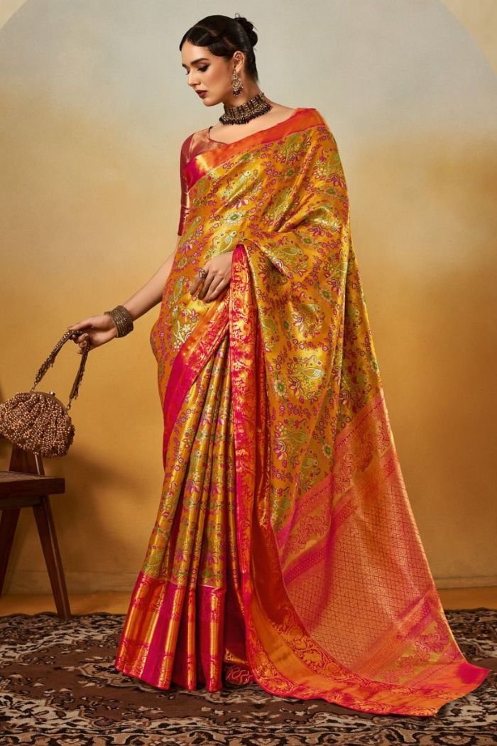 Buy MySilkLove Sunset Yellow Woven Kanjivaram Saree Online