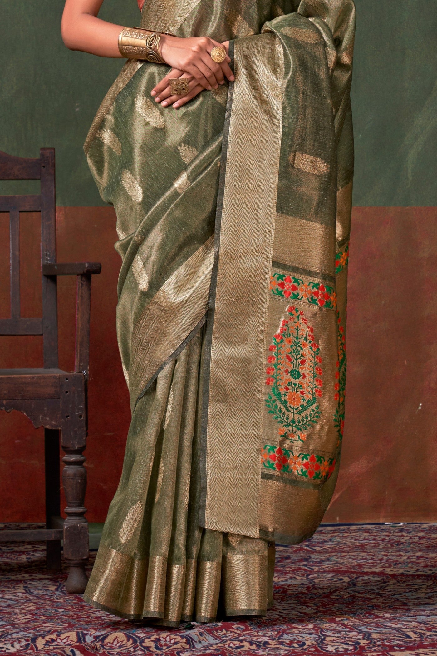 Buy MySilkLove Millbrook Green Banarasi Handloom Saree Online