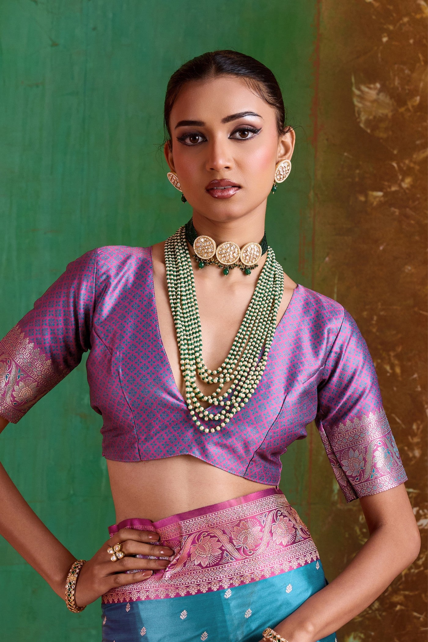 Buy MySilkLove Font Blue Handloom Satin Silk Saree Online