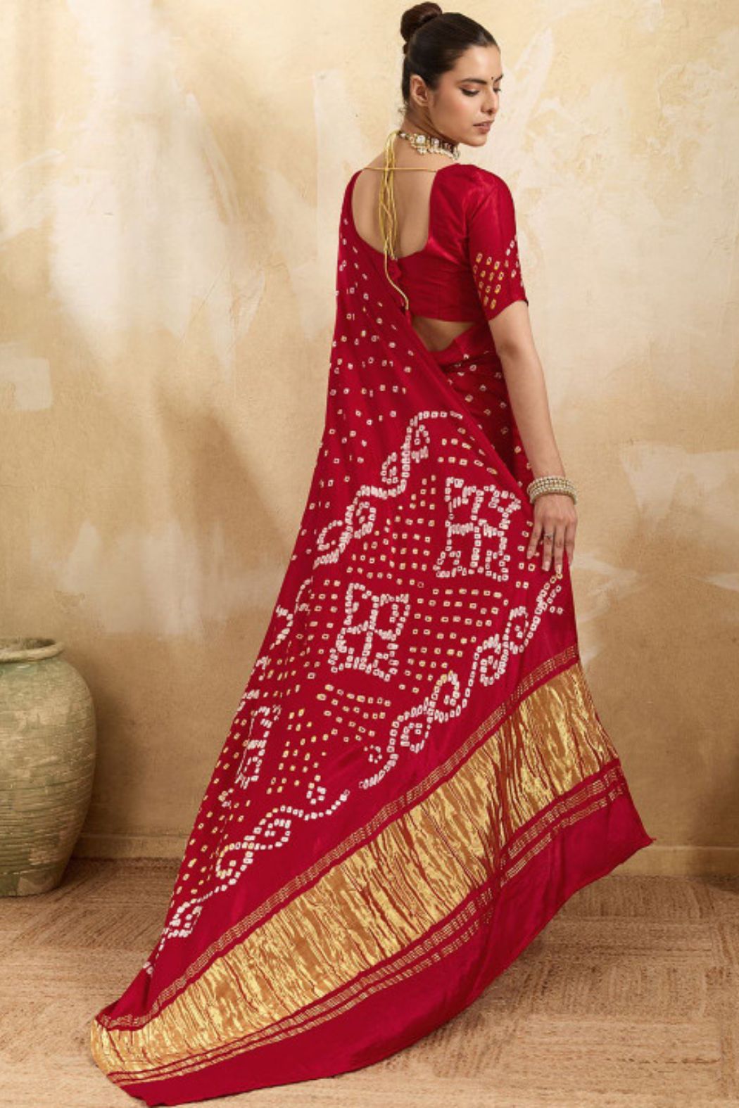 Buy MySilkLove Mahogany Red Pure Bandhani Gajji Silk Saree with Lagdi Pallu Online