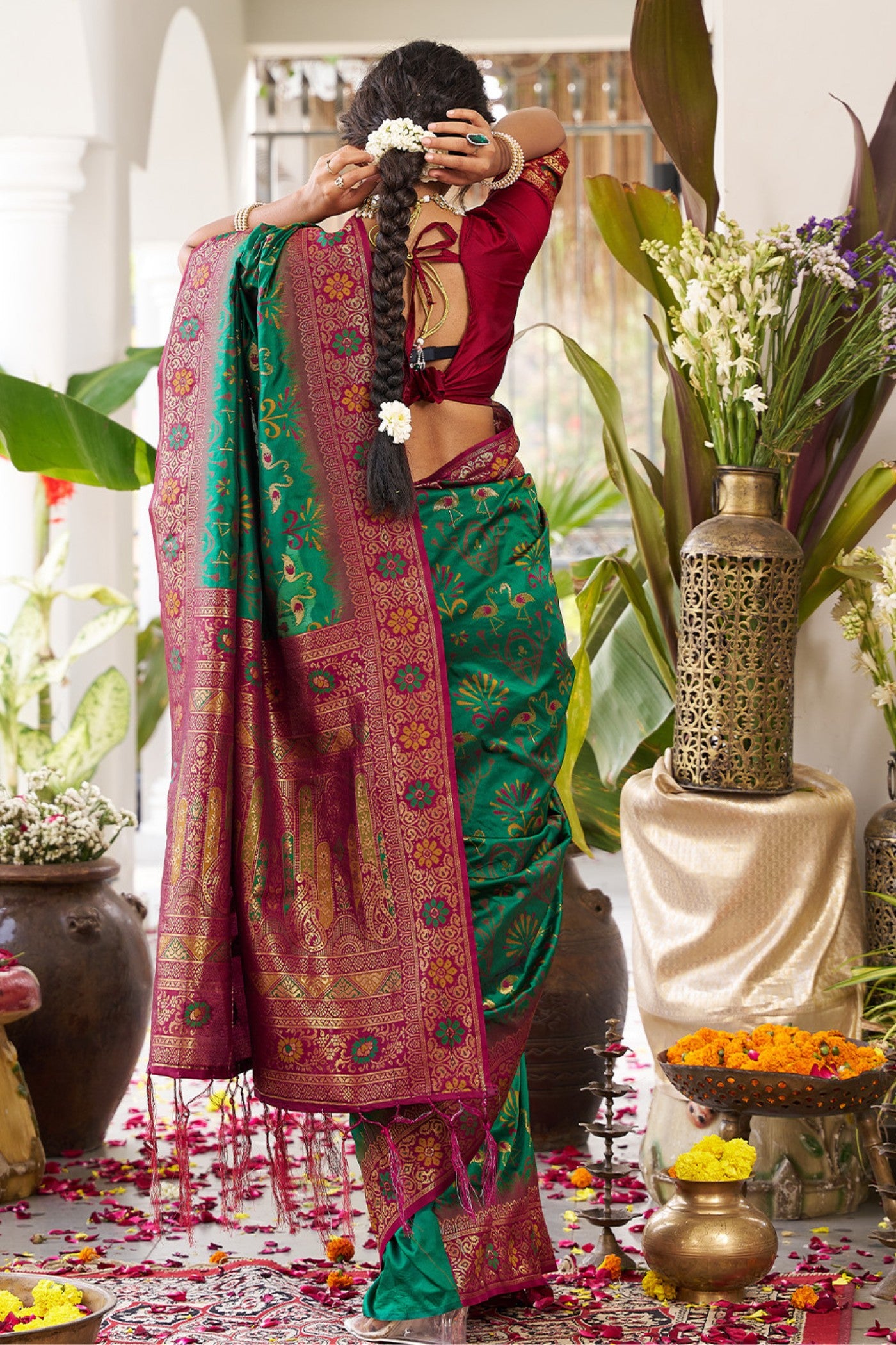 Buy MySilkLove Jungle Green Banarasi Woven Soft Silk Saree Online