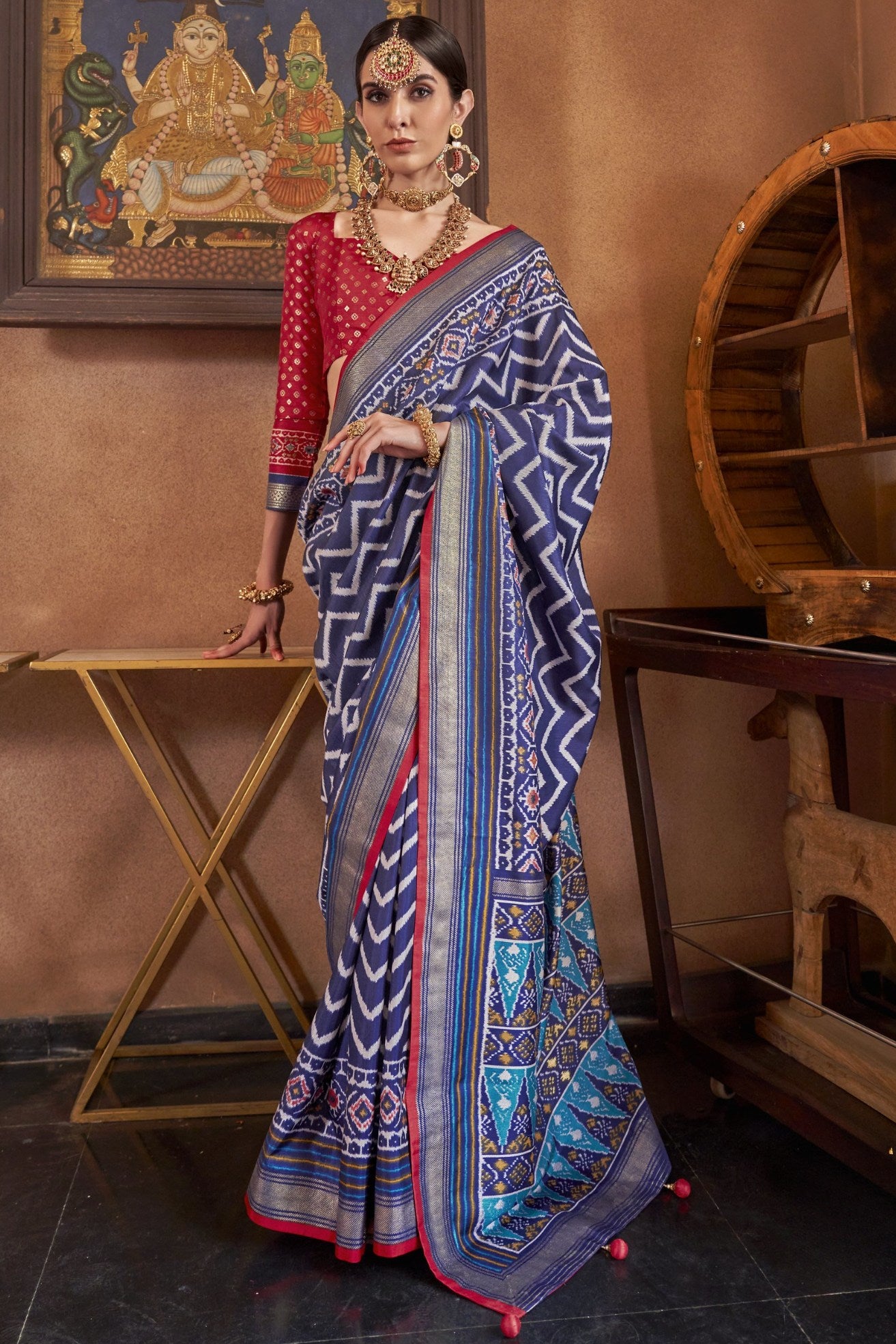 Buy MySilkLove Revolver Blue Printed Patola Saree Online