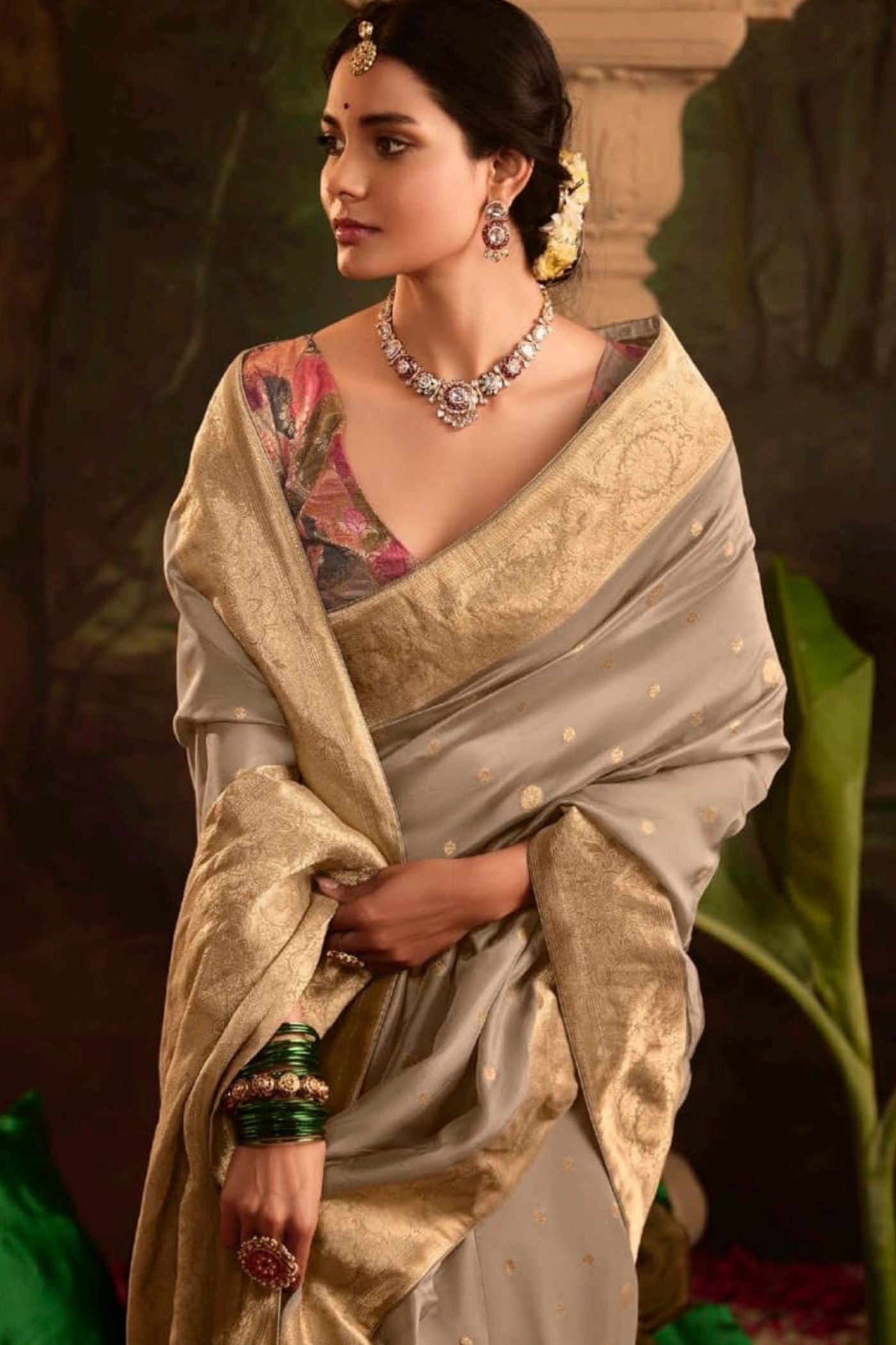 Buy MySilkLove Teak Brown Designer Banarasi Dola Silk Saree Online