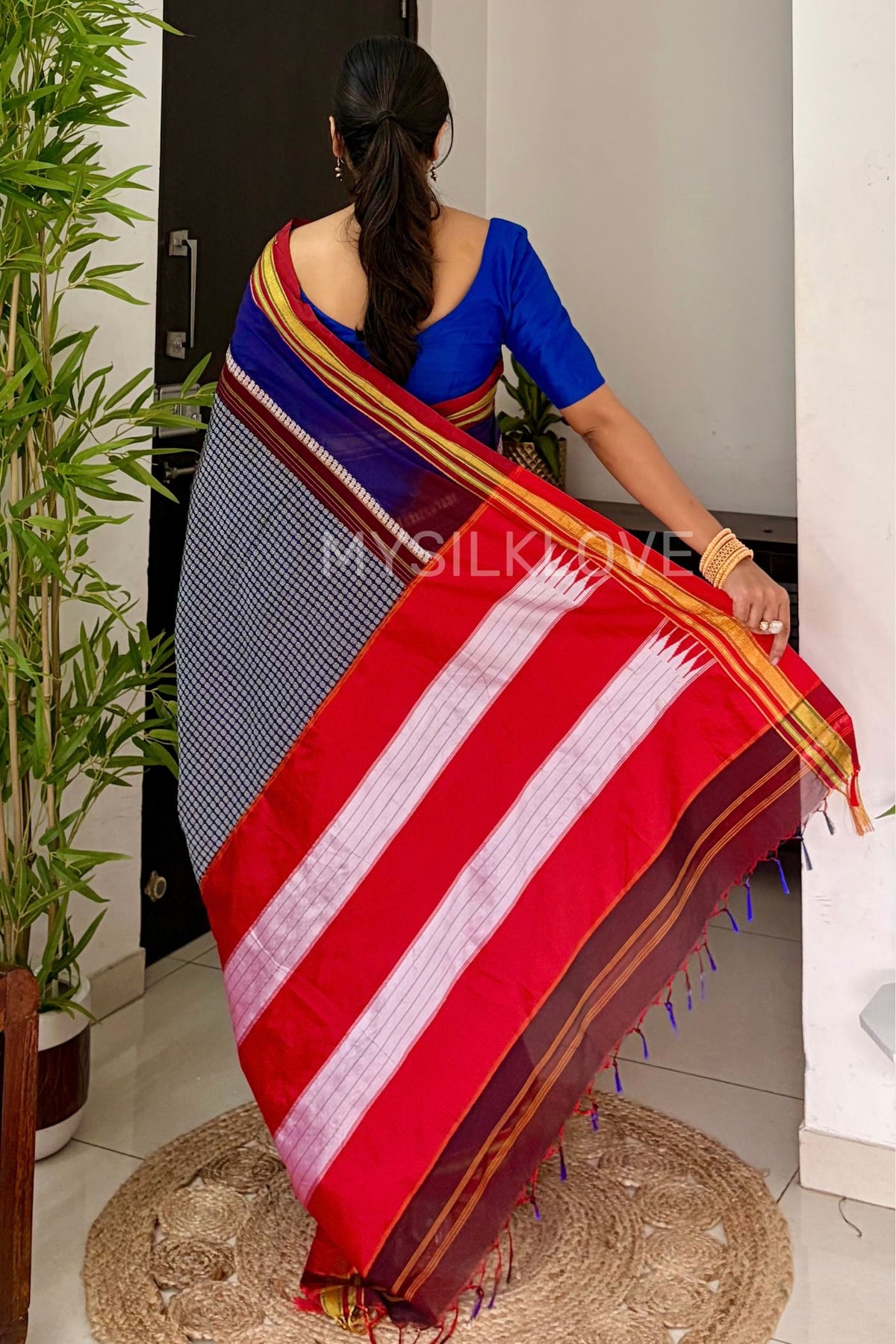 Buy MySilkLove Glacier Blue Pure iIkal Silk Saree with Resham Pallu Online