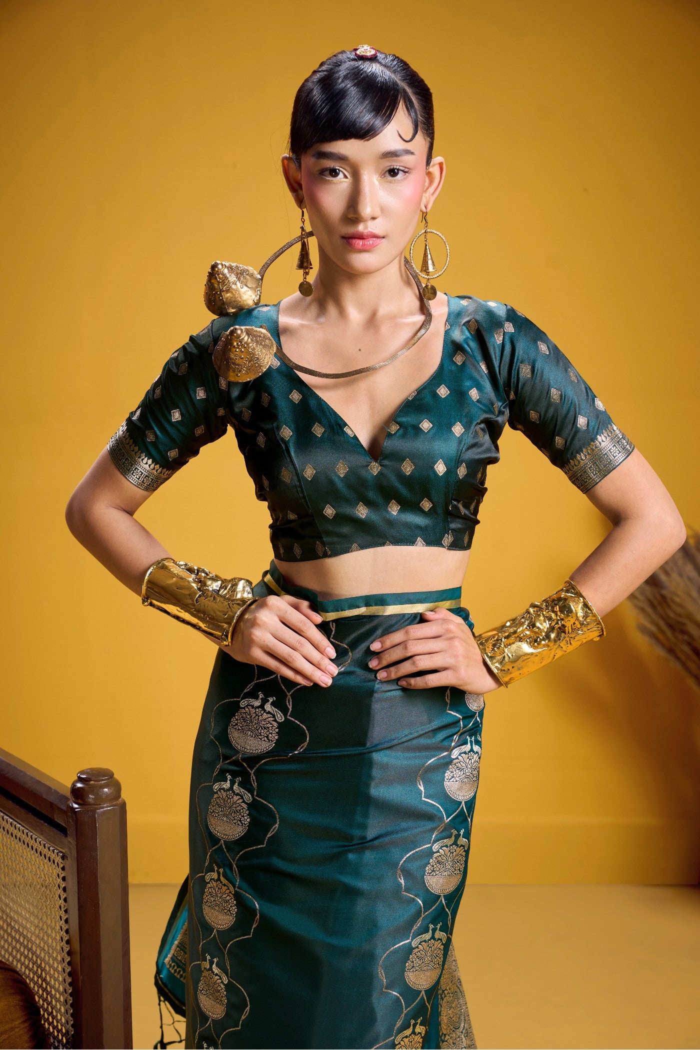 Buy MySilkLove Forest Green Handloom Satin Silk Saree Online