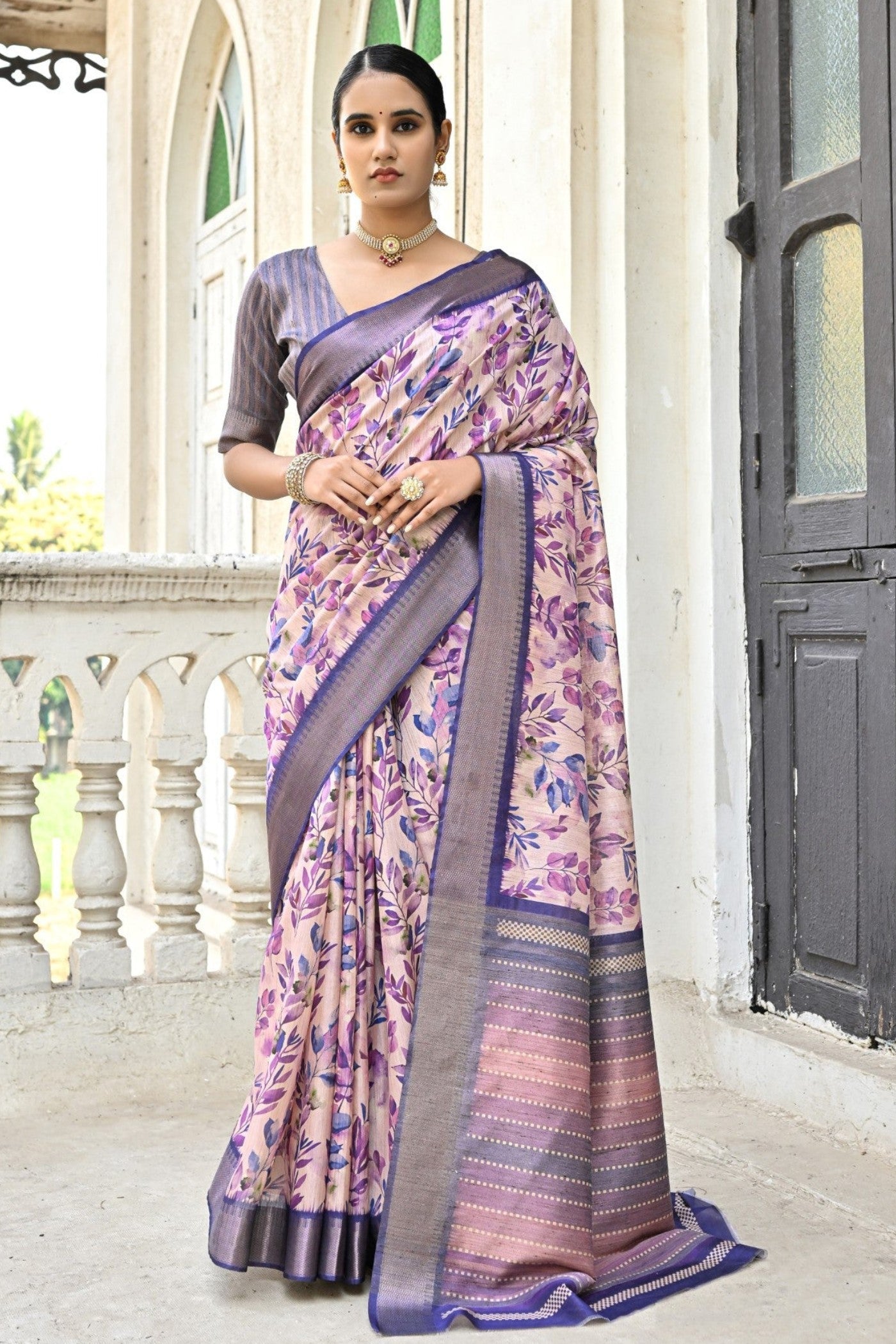 Buy MySilkLove Lilac Luster Purple Tussar Printed Silk Saree Online