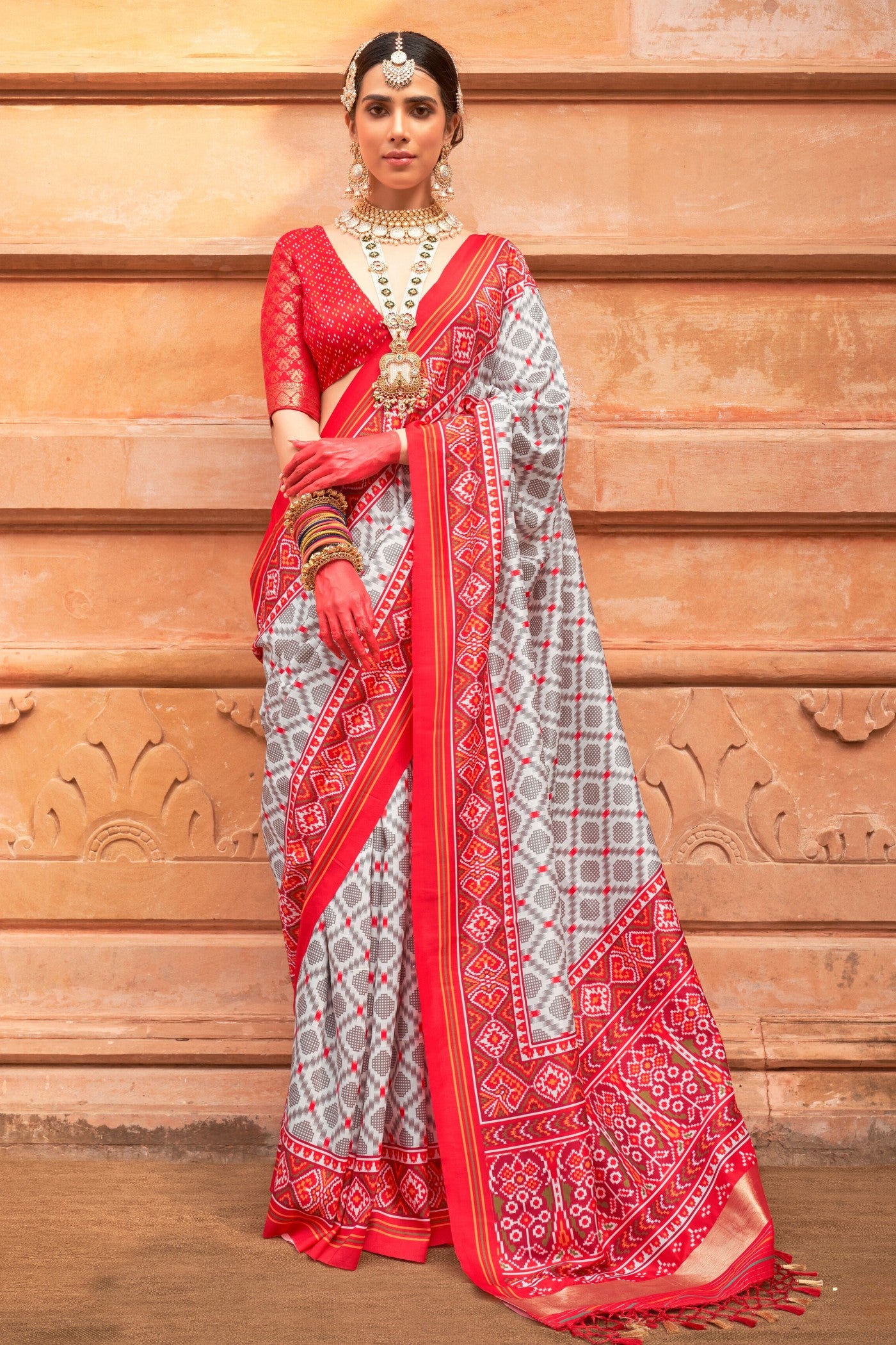 Buy MySilkLove Santas Grey Printed Patola Saree Online