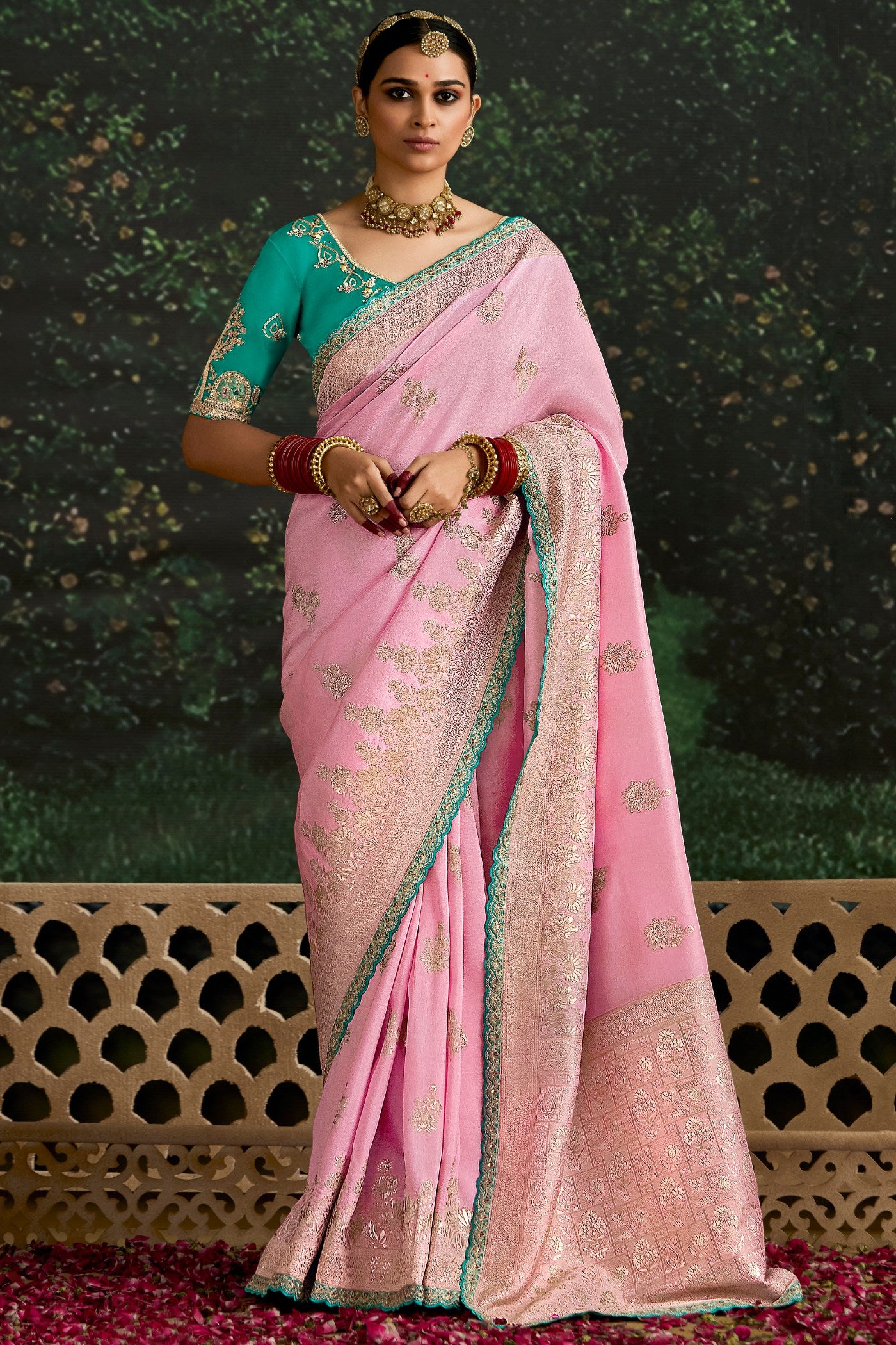 Buy MySilkLove Lace Pink Designer Banarasi Saree Online