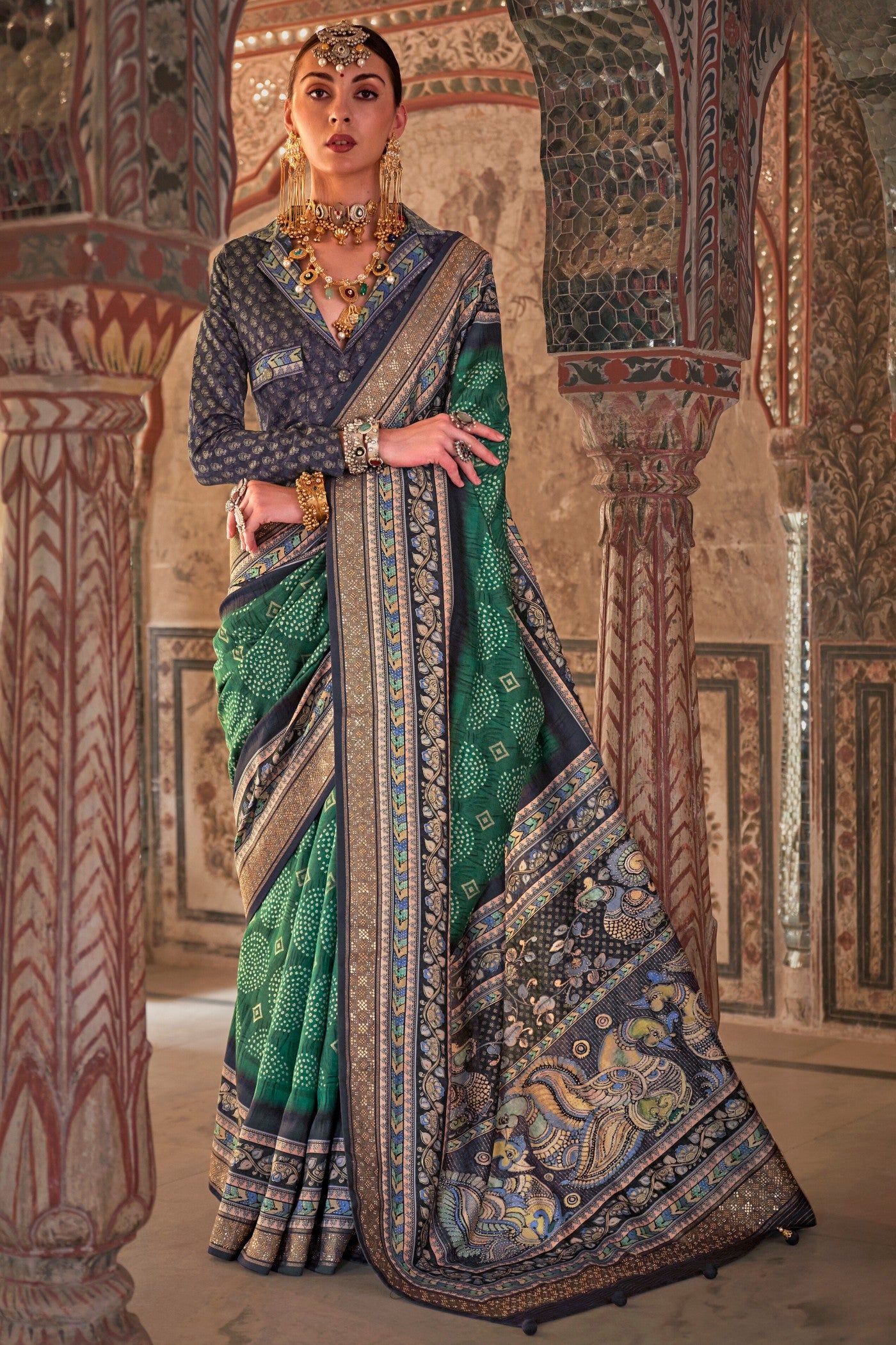 Buy MySilkLove Clover Green Printed Patola Saree Online