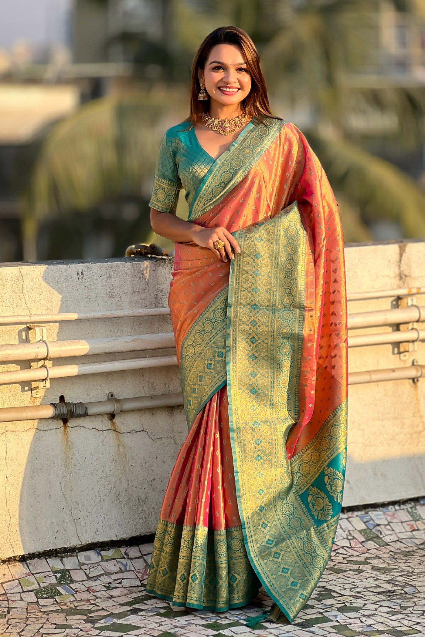 Buy MySilkLove Tuscany Peach Woven Banarasi Saree Online