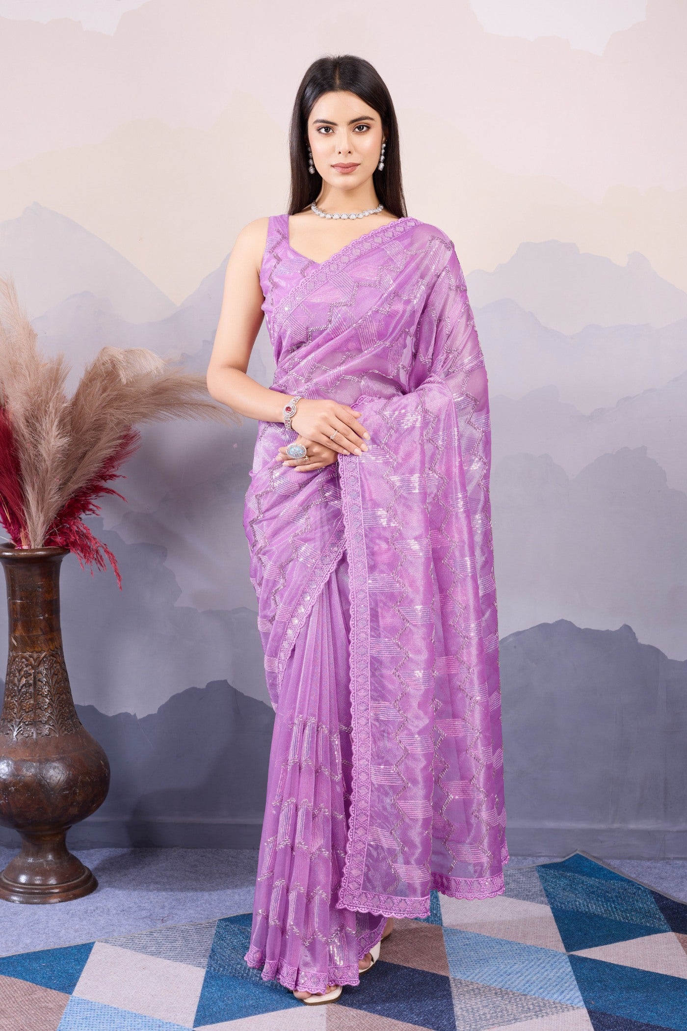 Buy MySilkLove Karvi Flower Purple Designer Partywear Saree Online