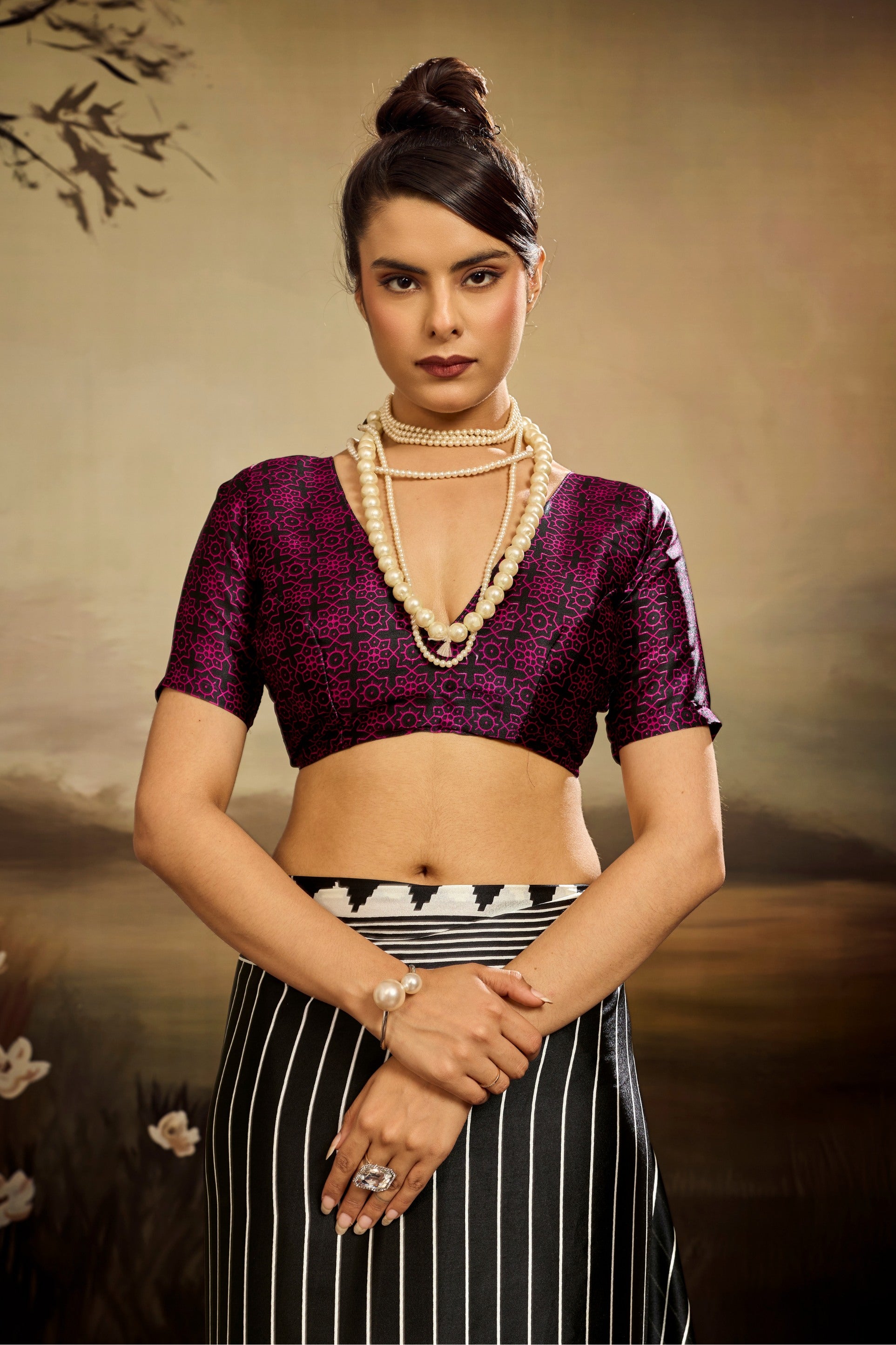 Buy MySilkLove Spectra Black Ajrakh Printed Satin Crepe Silk Saree Online