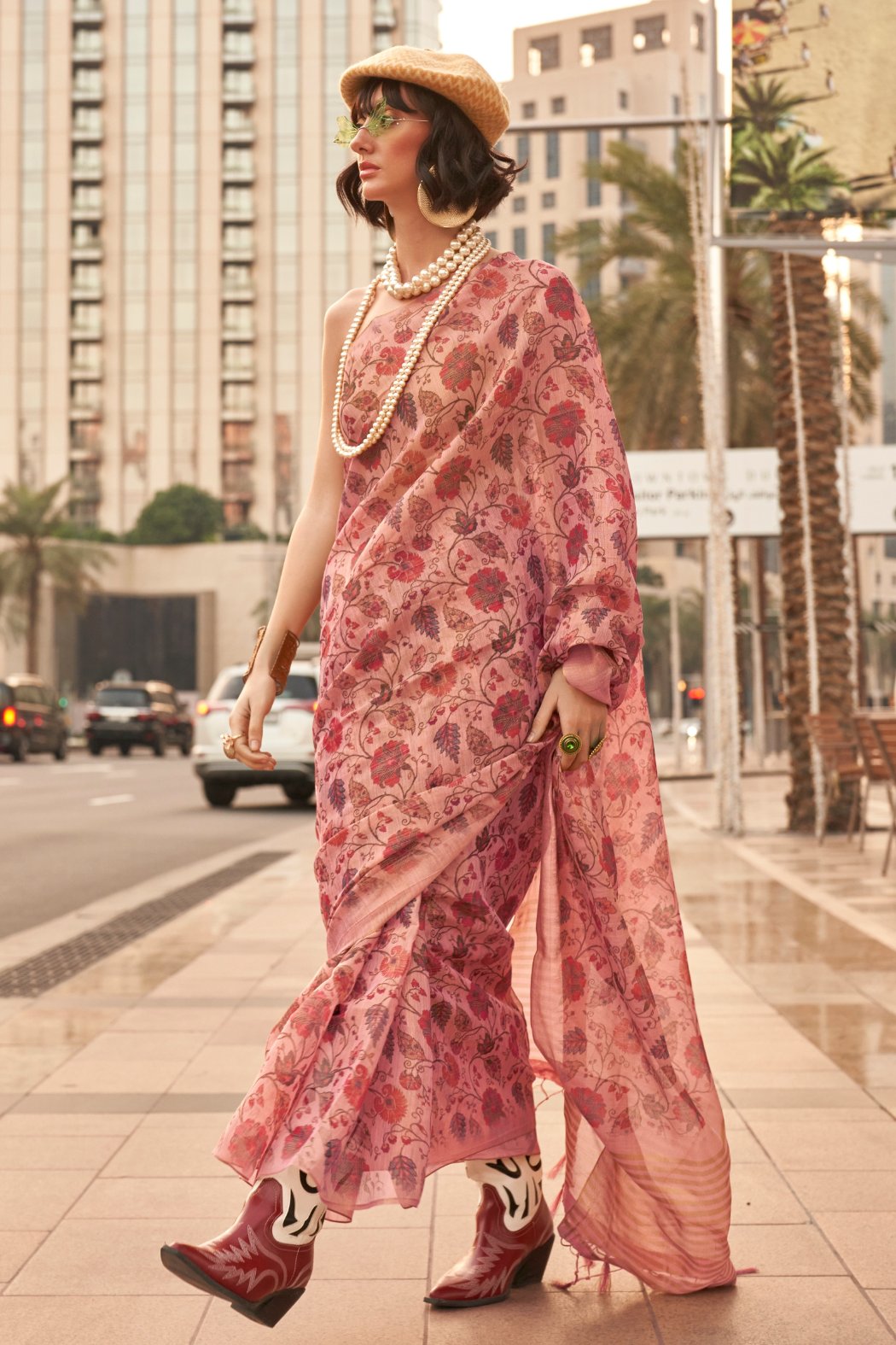 MySilkLove Modern Pink Printed Tissue Saree