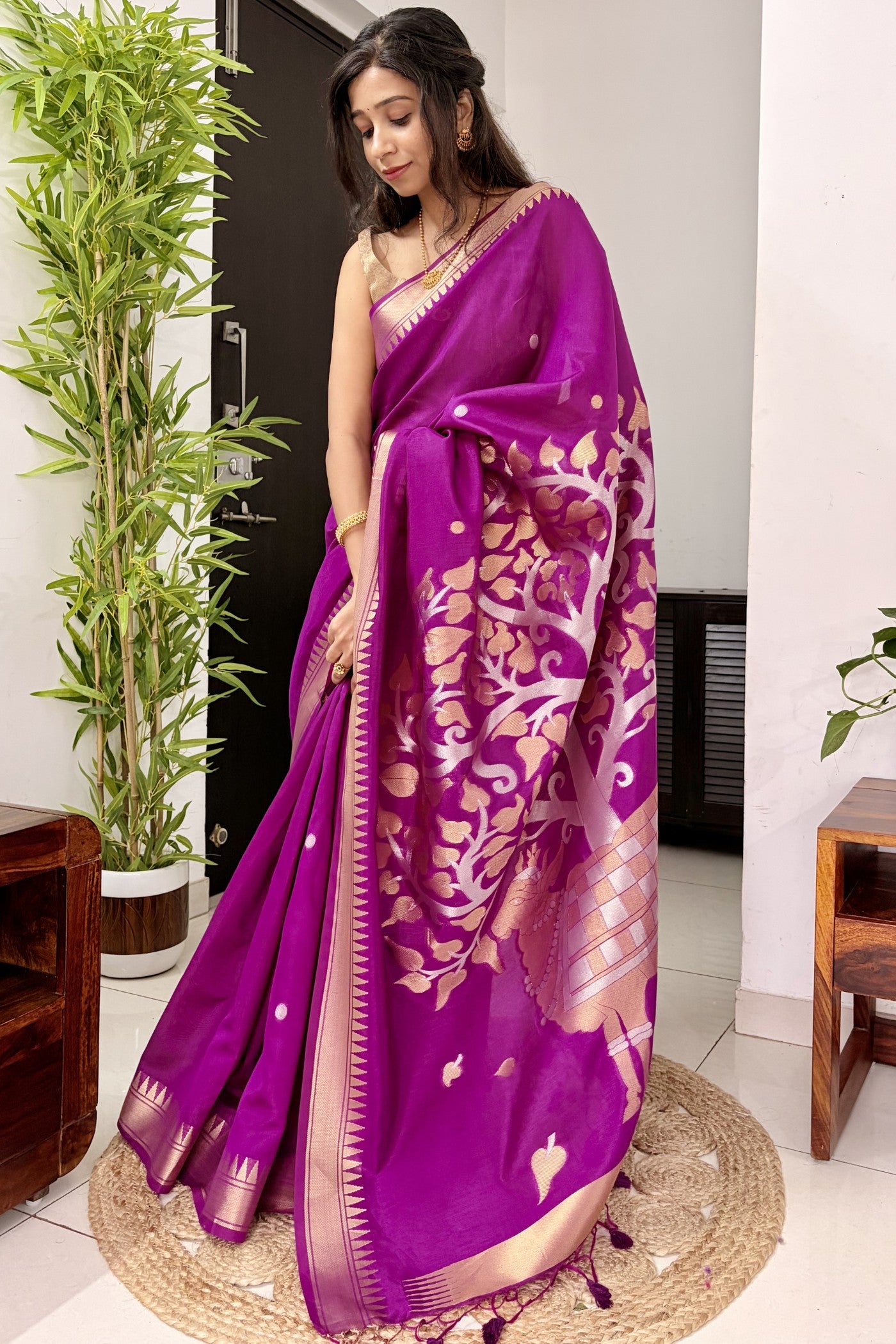 Buy MySilkLove Mulberry Purple Handloom Satin Linen Silk Saree Online