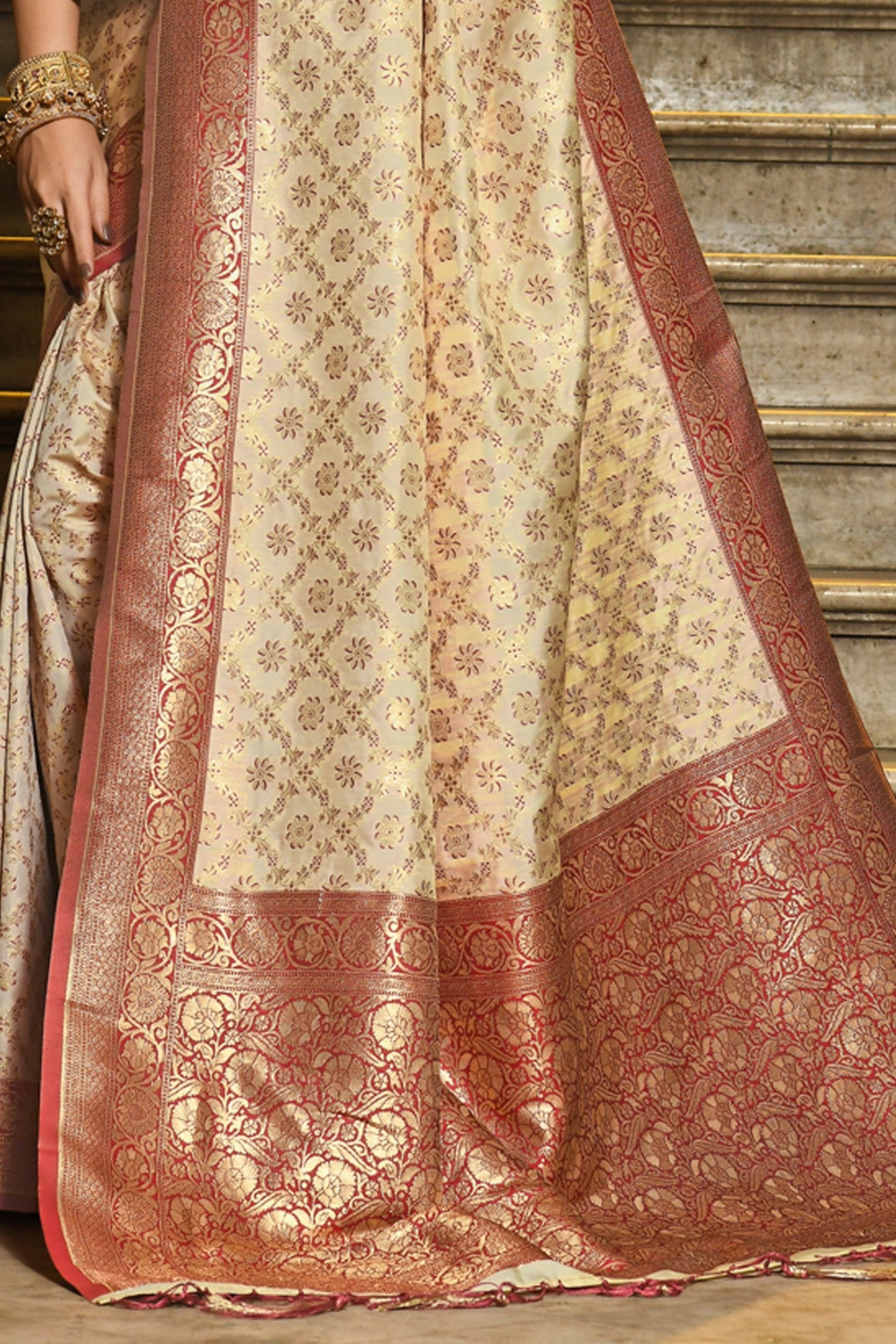 Buy MySilkLove Buttermilk Cream Woven Banarasi Saree Online