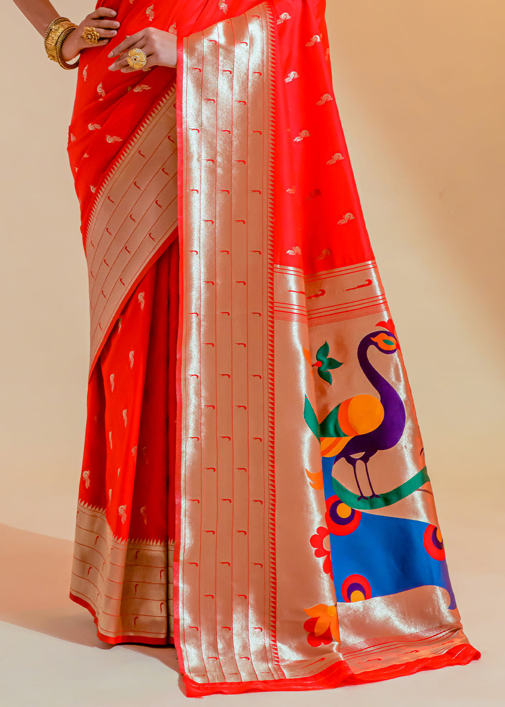 Buy MySilkLove Orange Red Woven Paithani Silk Saree Online