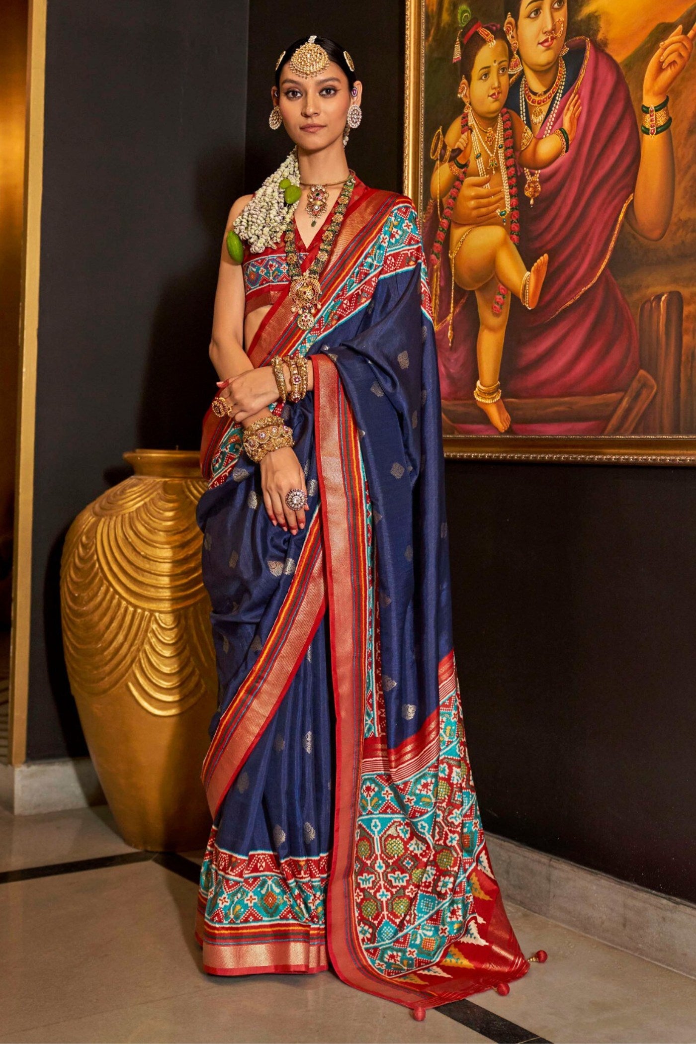 Buy MySilkLove Mirage Blue Printed Patola Saree Online