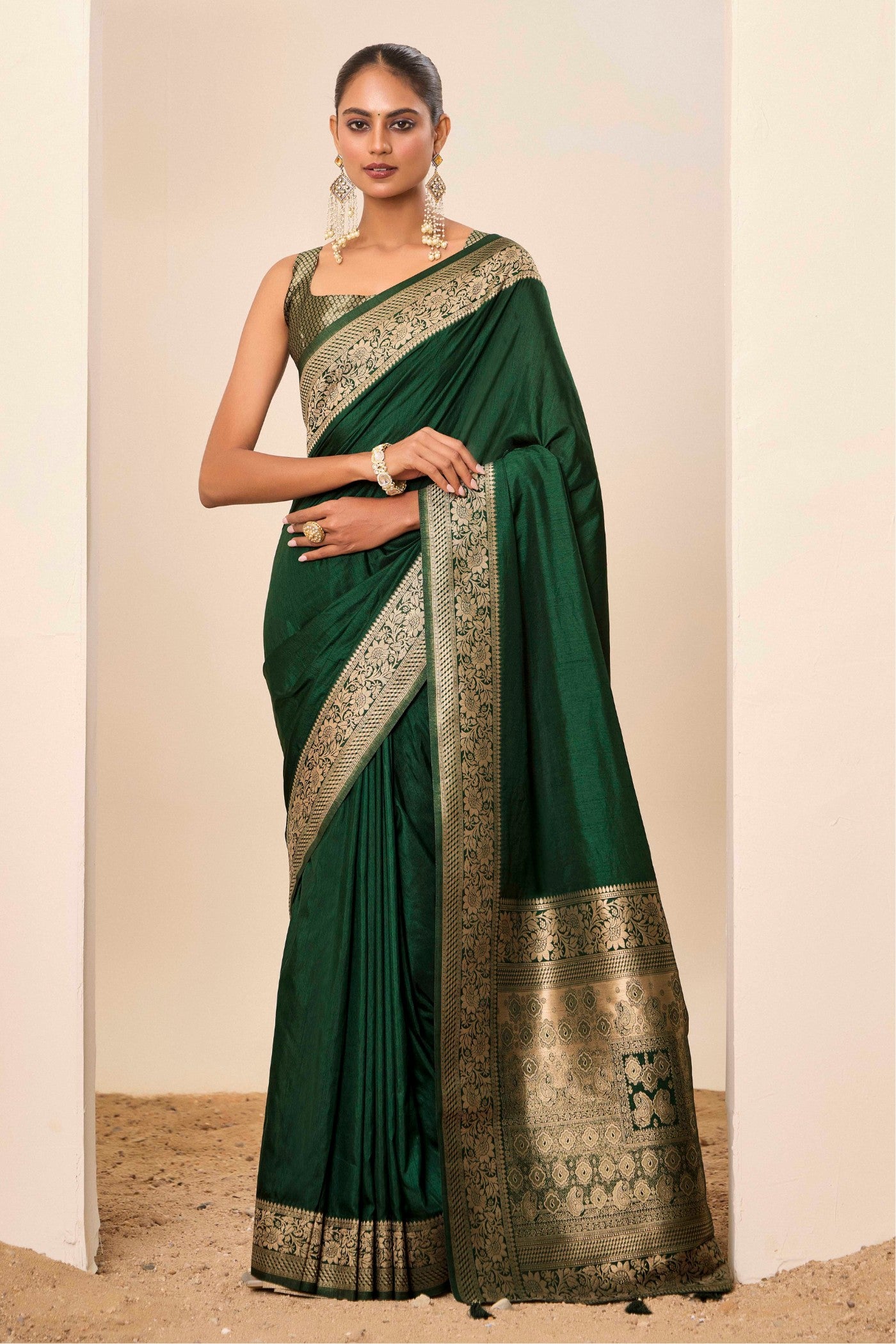 Buy MySilkLove Jungle Green Woven Dola Silk Saree Online
