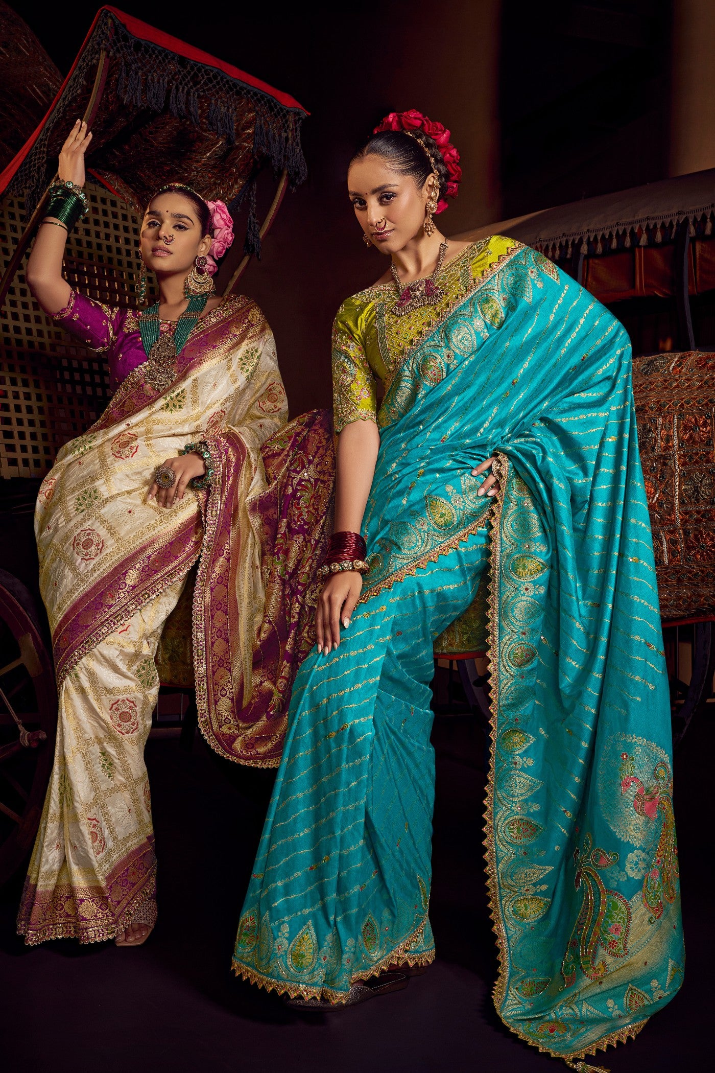 Buy MySilkLove Genoa Blue Designer Banarasi Dola Silk Saree Online