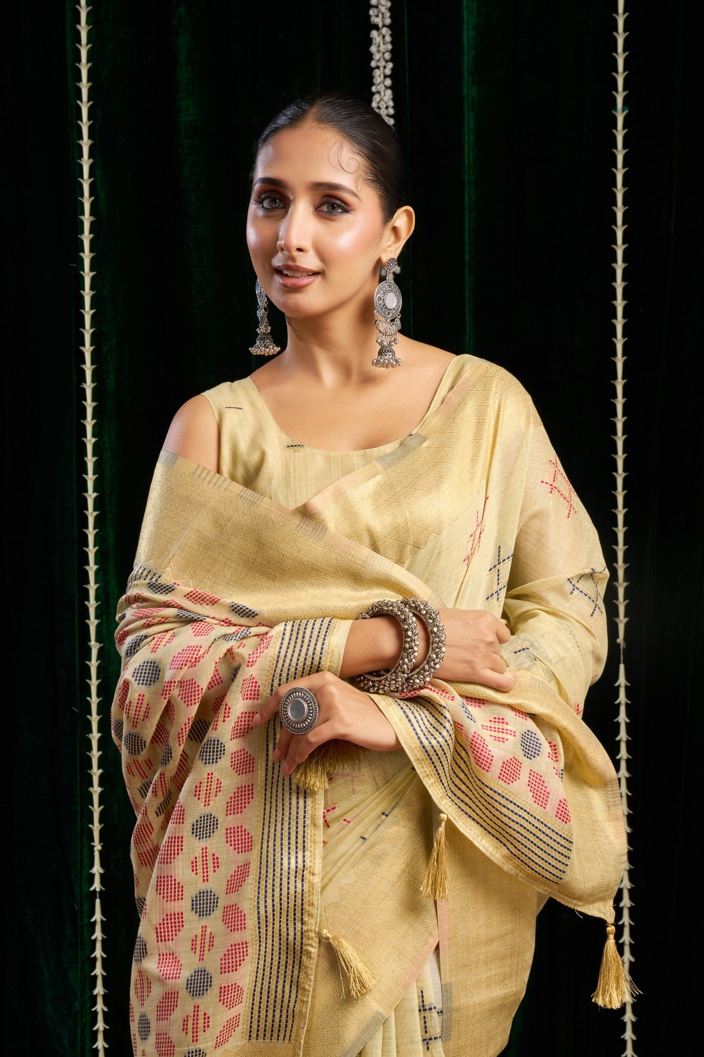 Buy MySilkLove Milky Cream Woven Cotton Saree Online