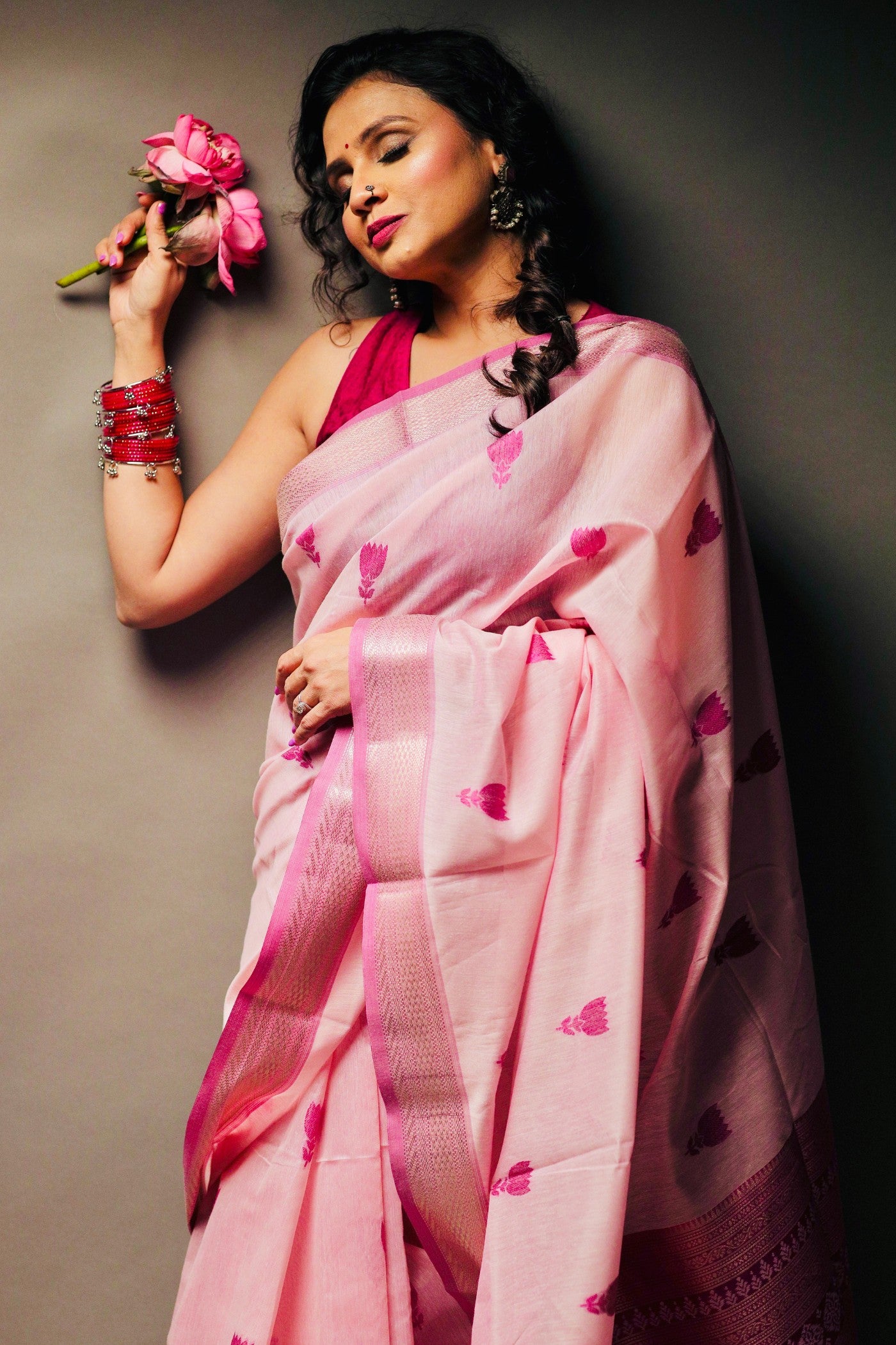 Buy MySilkLove Amaranth Pink Woven Modal Cotton Saree Online